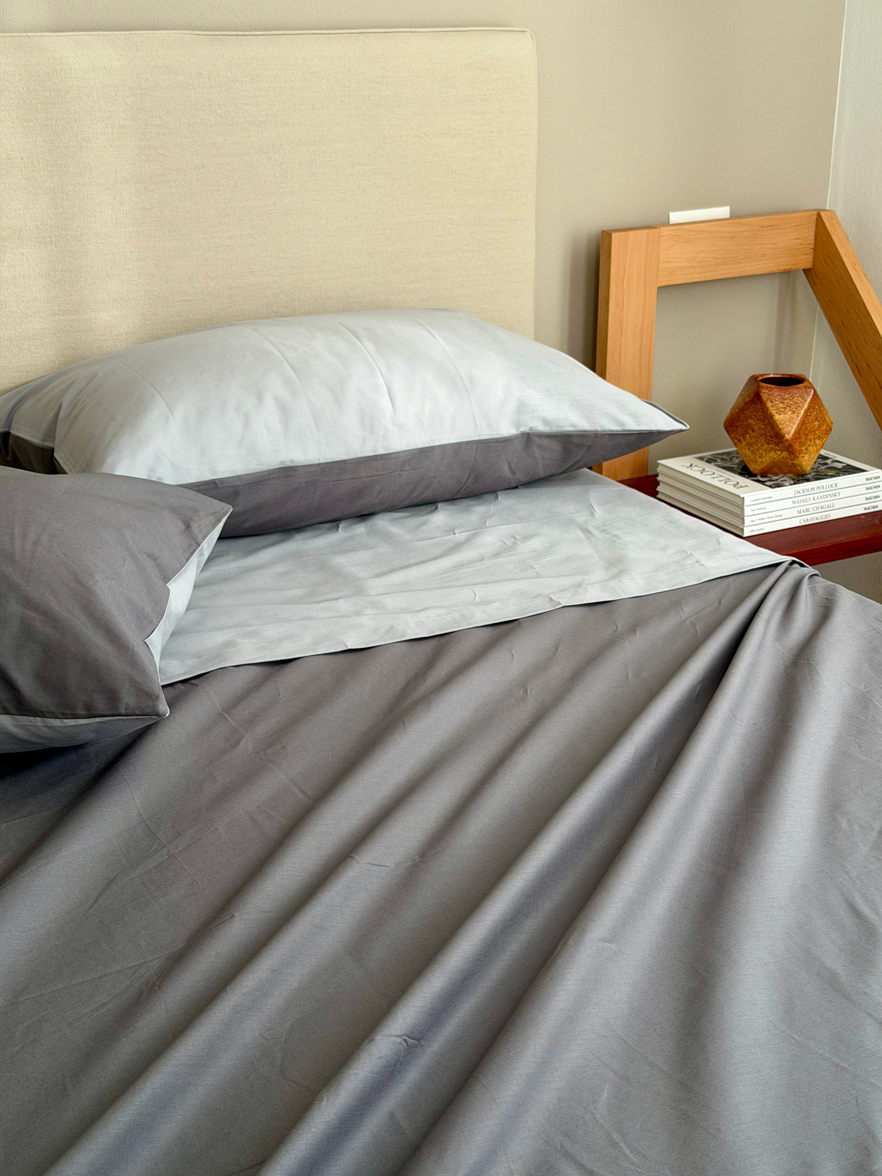 Parure Lenzuola Copriletto Double MINIMAL Letto Moreali Tessile Casa Matrimoniale Antracite/Grigio