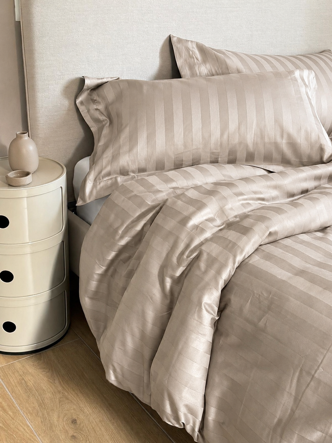 Parure Copripiumino Raso Cotone Riga HOTELLERIE Letto Moreali Tessile Casa Matrimoniale Tortora