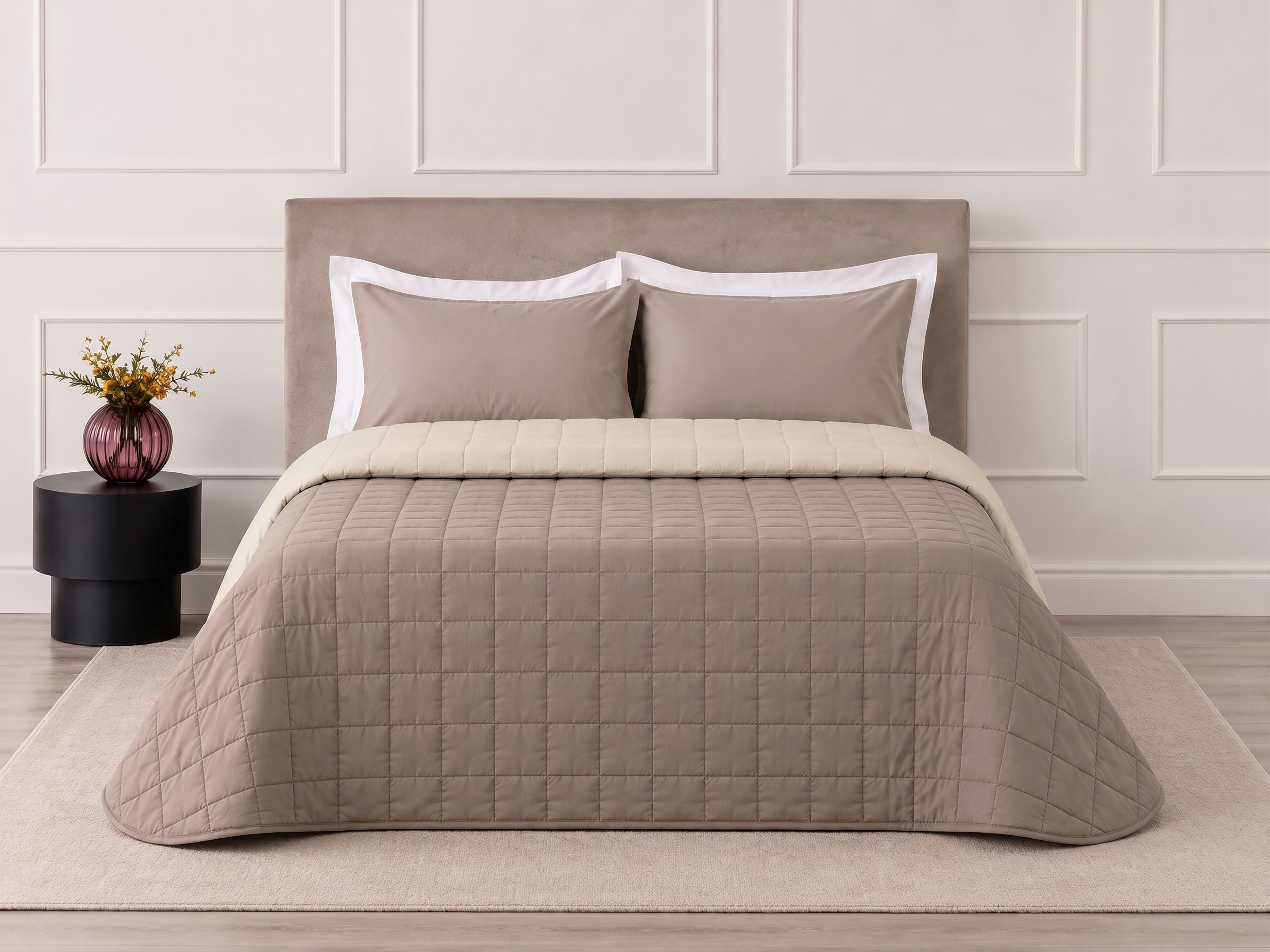 Trapuntino in Microfibra Bicolore PASSEPARTOUT Letto Riviera Matrimoniale 260 x 260 Beige Corda