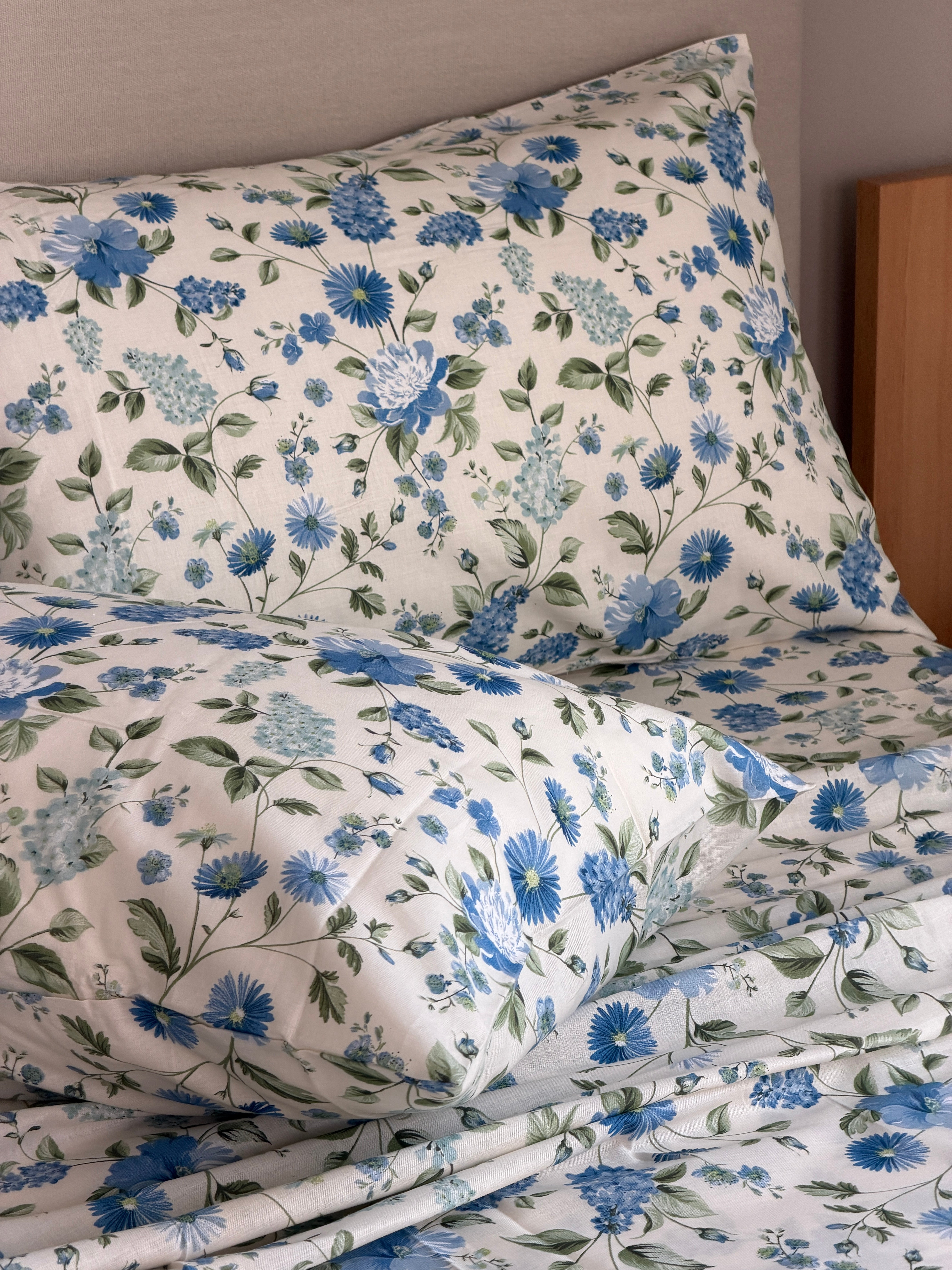 Completo Lenzuola Cotone Stampato CHARM Letto Cotonissimo Matrimoniale Azzurro