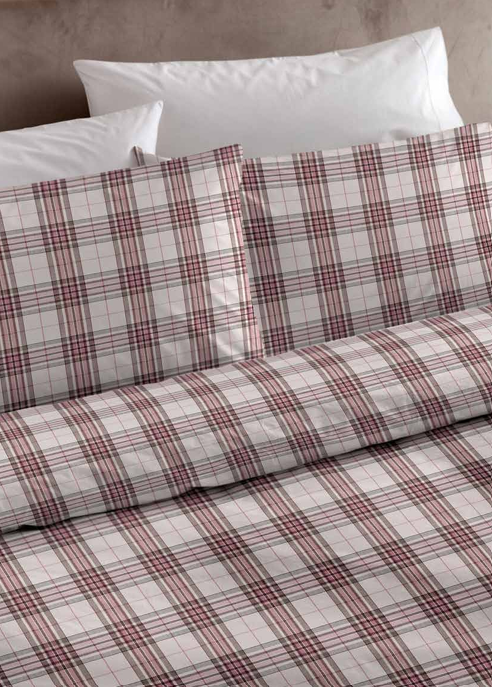 Completo Lenzuola Flanella Cotone Stampato GLEN Letto Riviera Matrimoniale Marsala