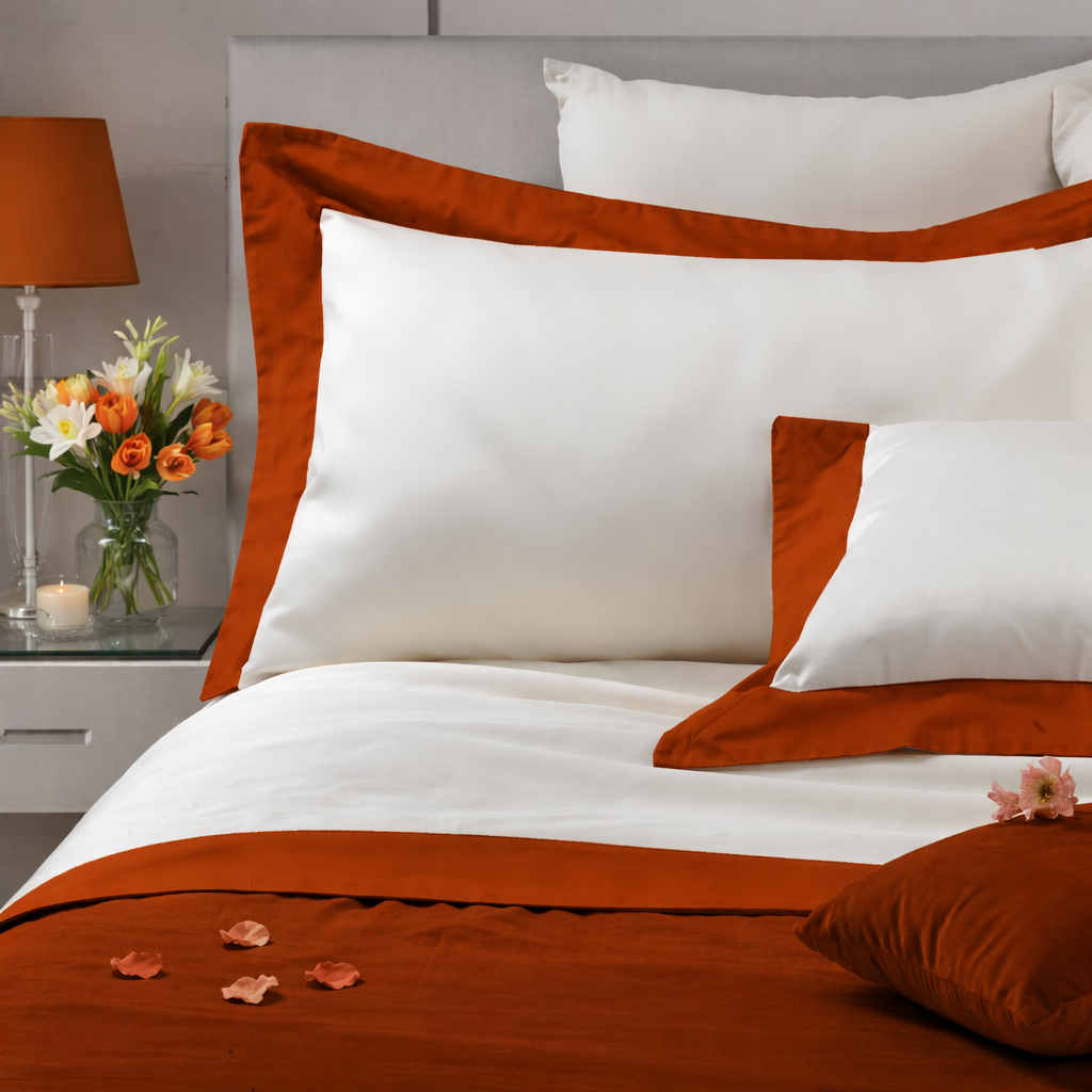 Parure Lenzuola Bordo Raso LUXURY Letto Moreali Tessile Casa Matrimoniale Terracotta