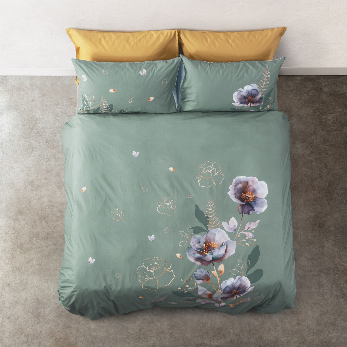 Parure Copripiumino Madapolam FLOWER POWER 2673 Letto Cogal Matrimoniale Verde
