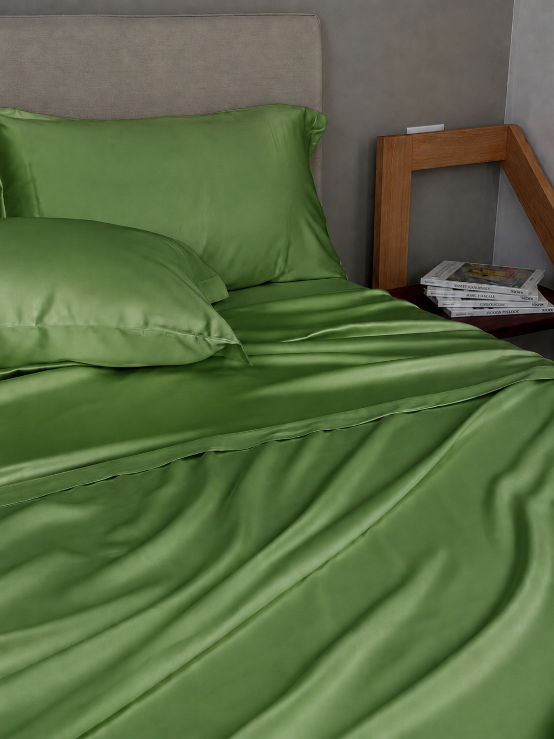 Completo Lenzuola Raso 300 Fili BAMBOO Letto Moreali Tessile Casa Matrimoniale Verde
