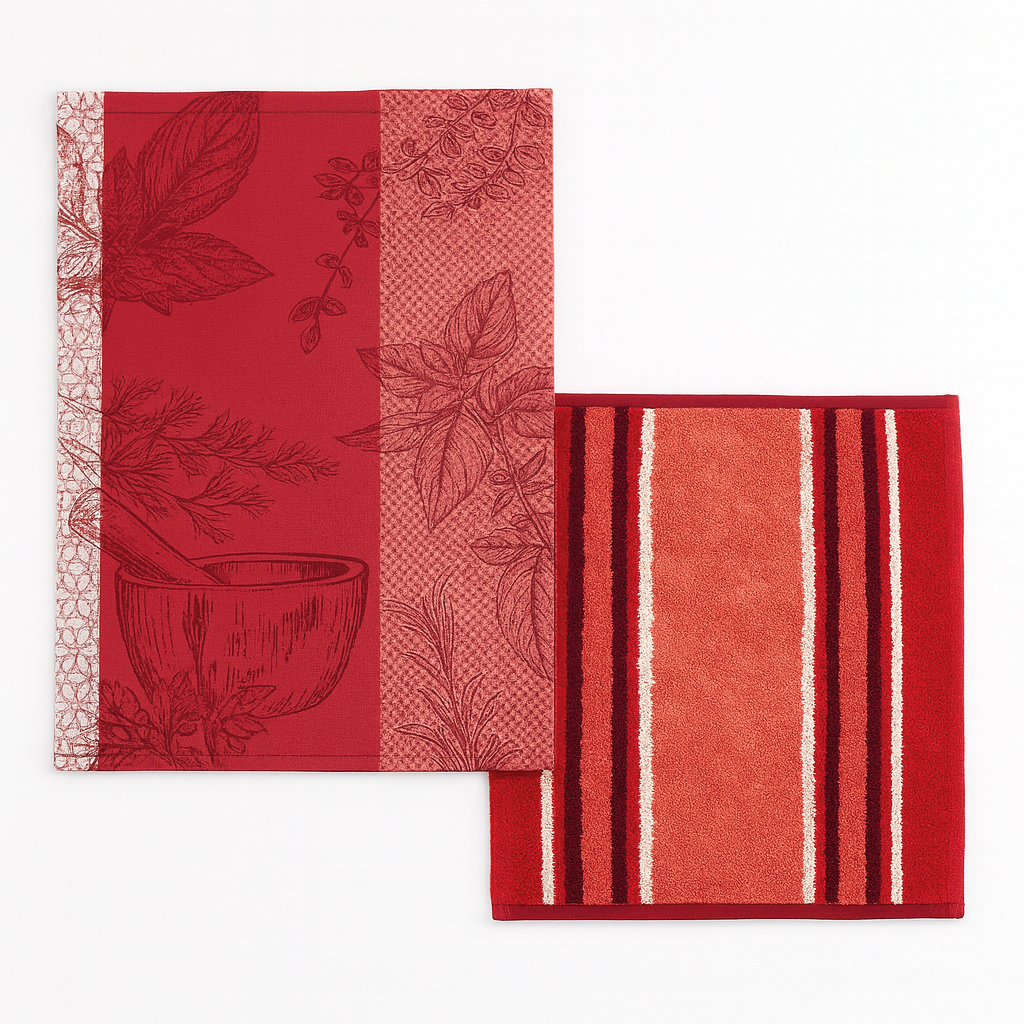 Set Canovacci Tela+Spugna AROMA Cucina Moreali Tessile Casa 70x50 + 50x50 Rosso