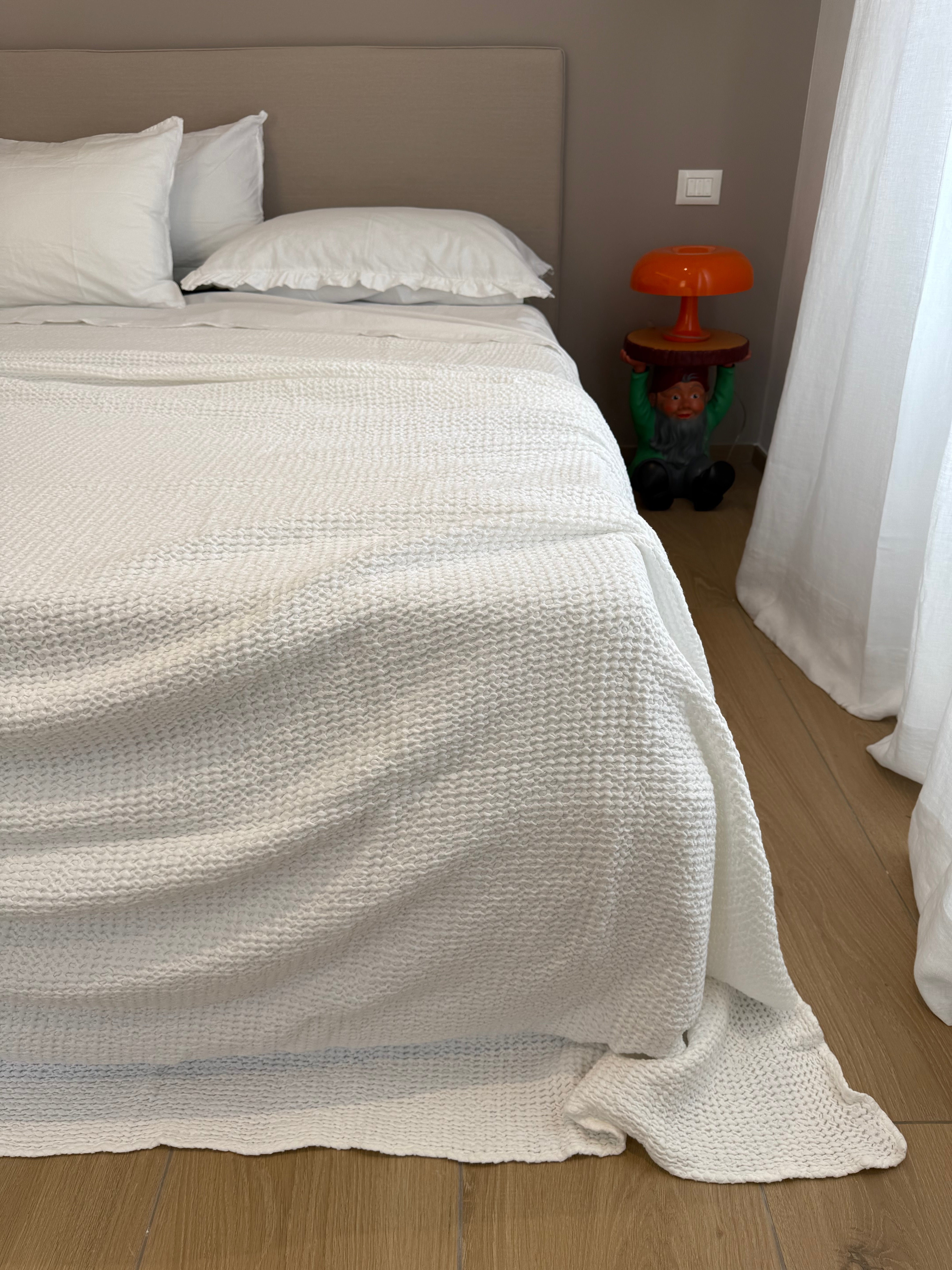 Copriletto Stone Washed Nido D'Ape Letto Moreali Tessile Casa Matrimoniale 260 x 260 White