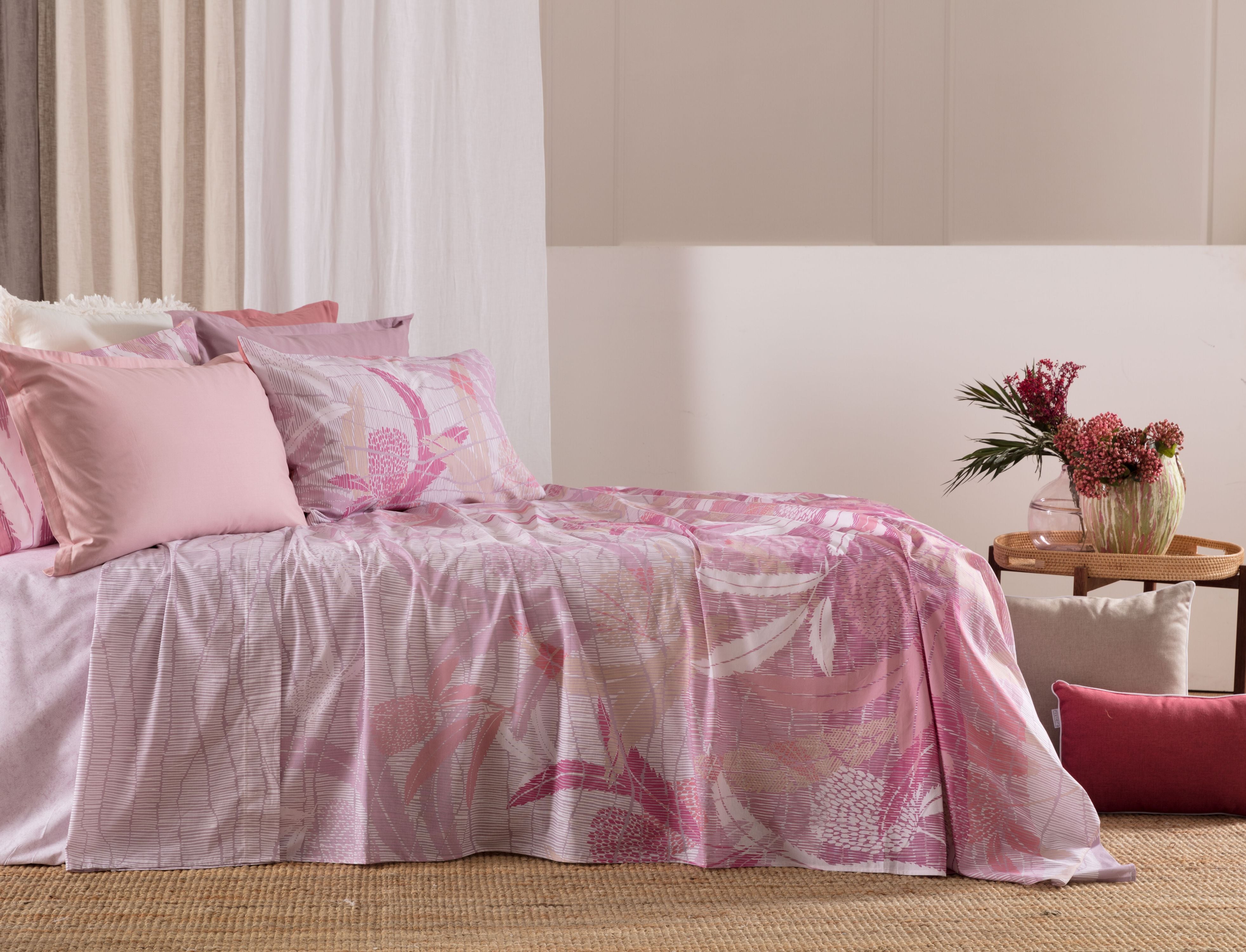 Completo Lenzuola Cotone Stampato LARIZA Letto Riviera Matrimoniale Ametista