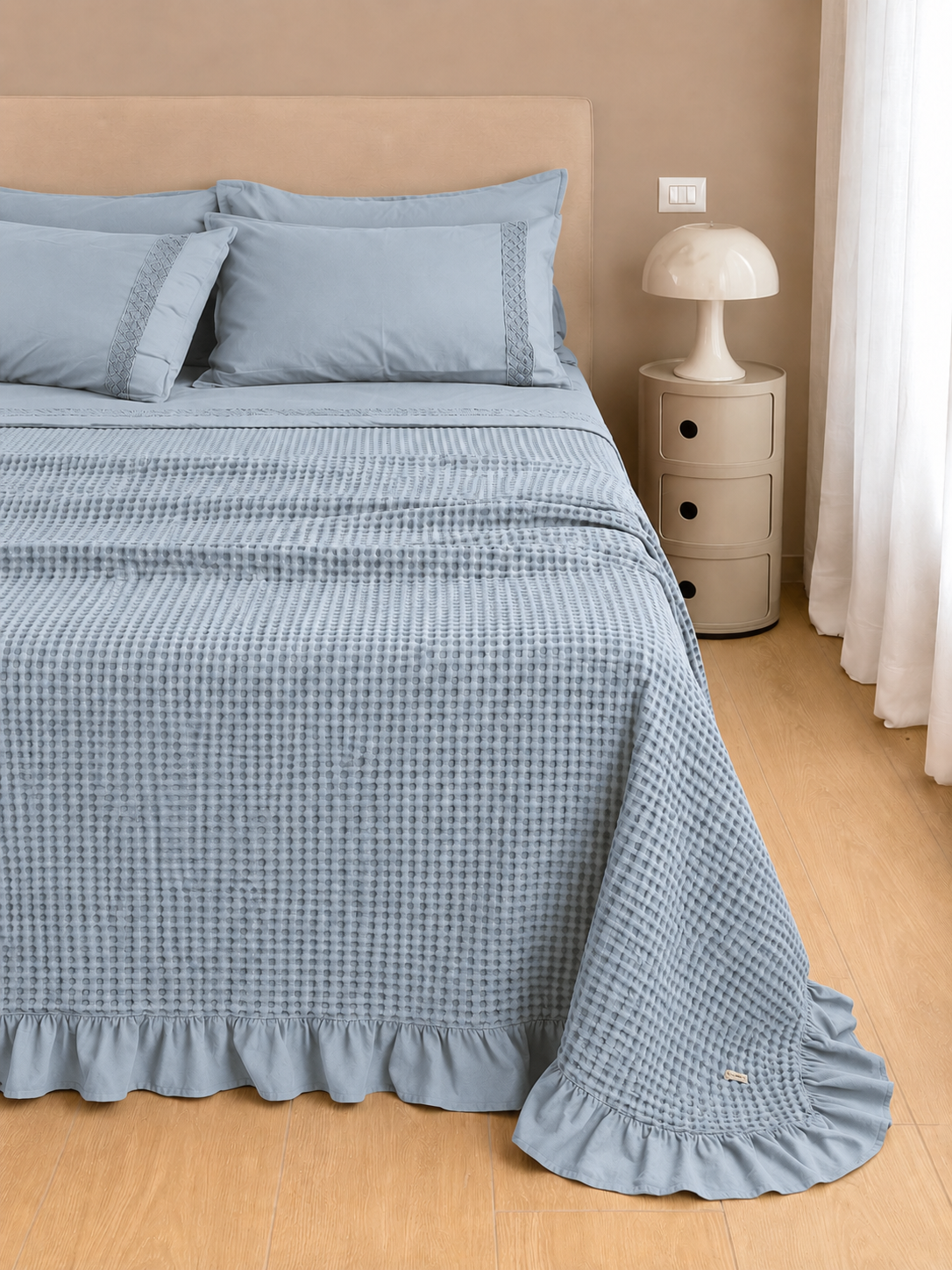 Copriletto Ape Frappa Made in Italy Letto Moreali Tessile Casa Matrimoniale 270 x 270 Azzurro Polvere