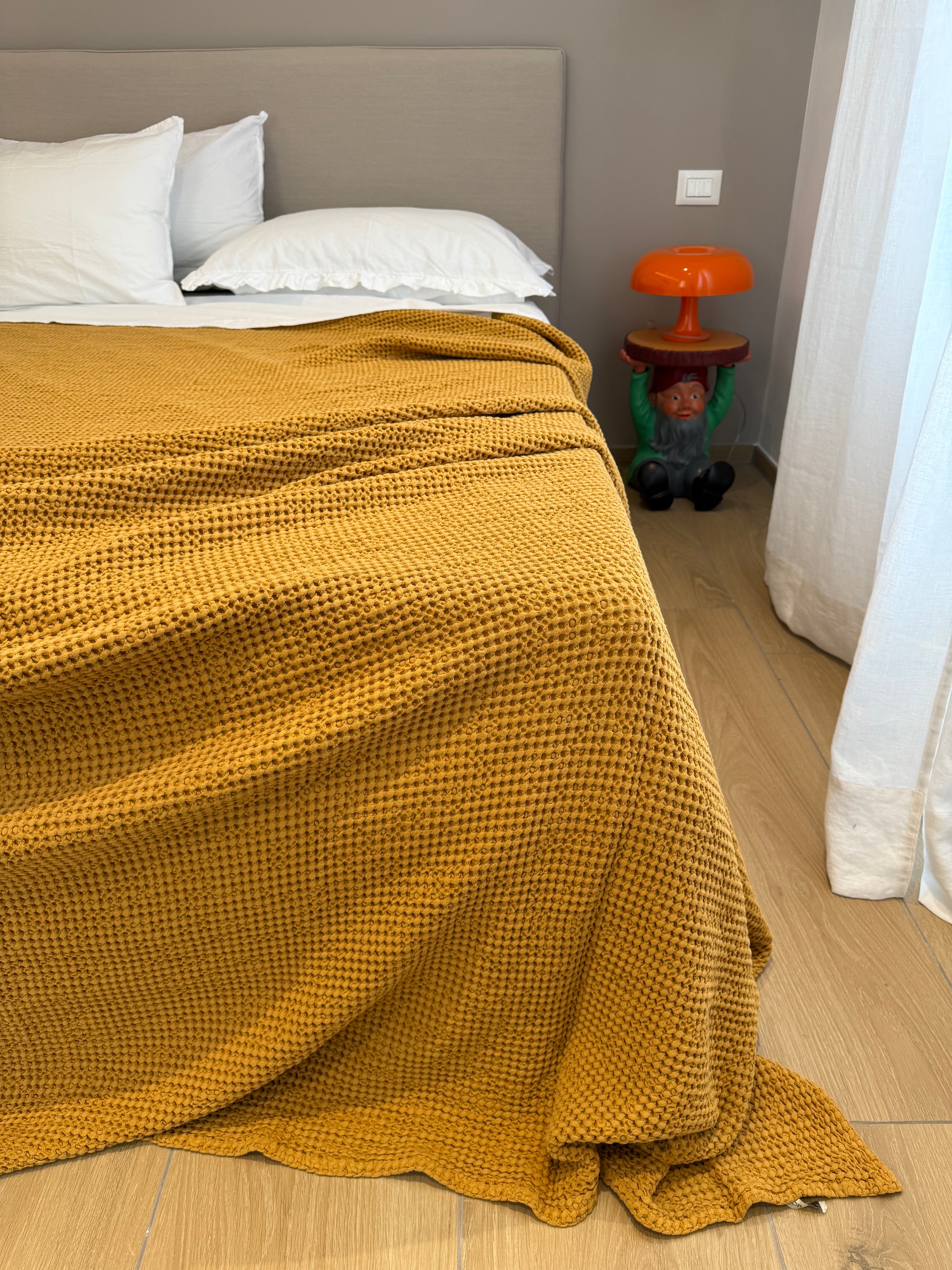 Copriletto Stone Washed Nido D'Ape Letto Moreali Tessile Casa Matrimoniale 260 x 260 Amber Gold