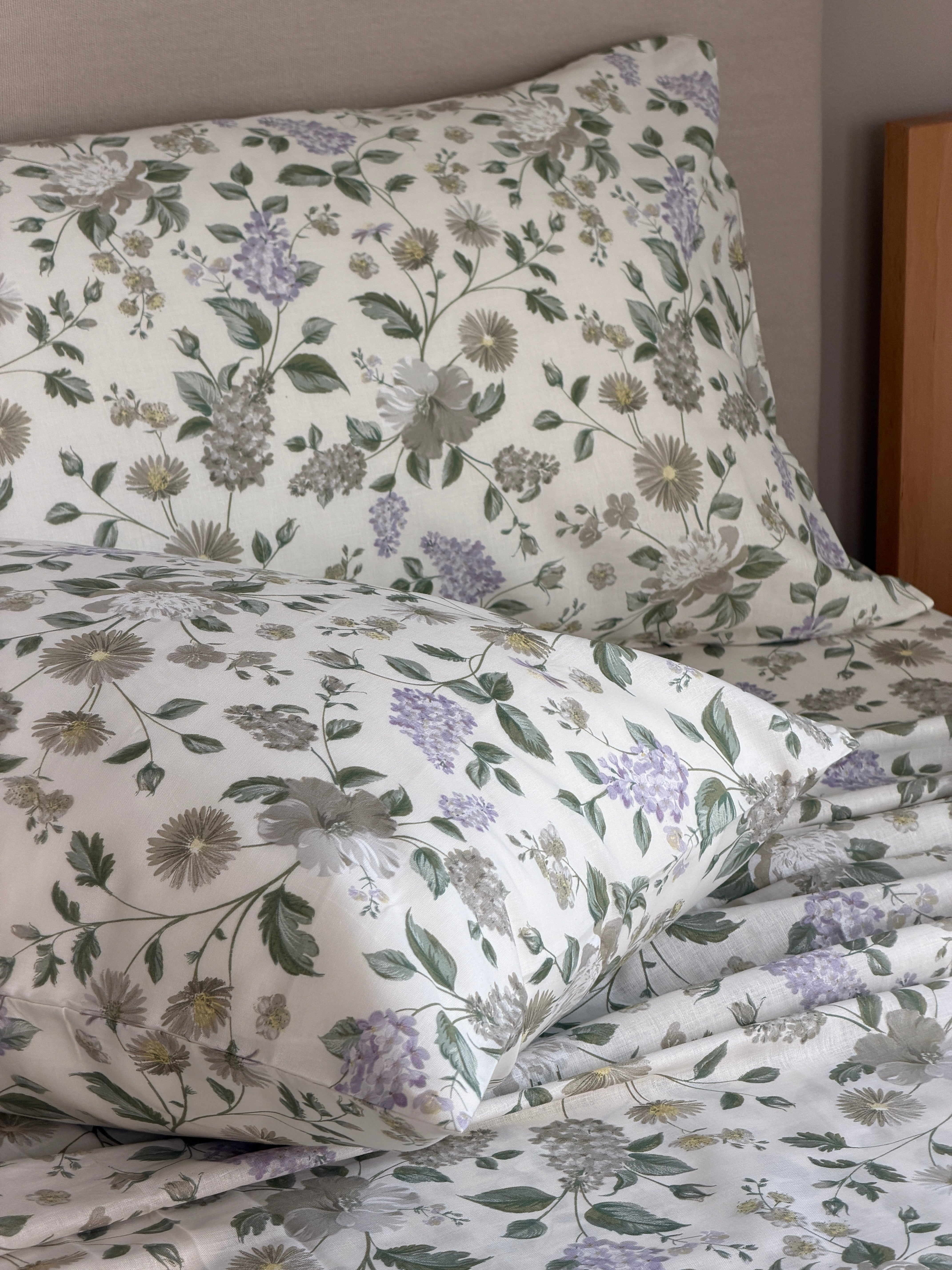 Completo Lenzuola Cotone Stampato CHARM Letto Cotonissimo Matrimoniale Lilla