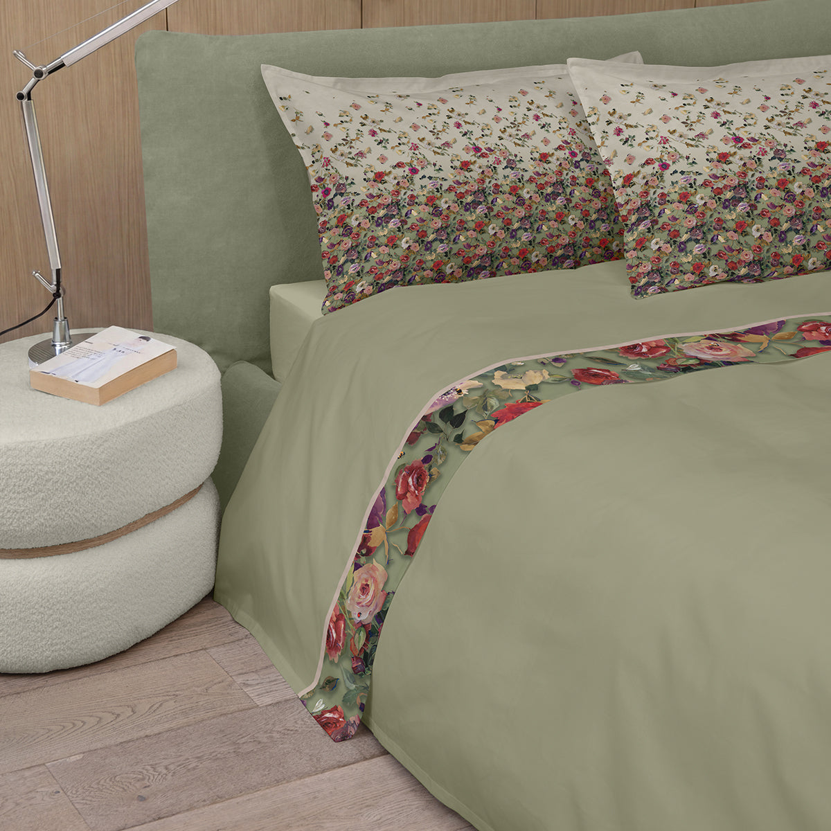 Completo Lenzuola Raso 300 Fili NETTARE Letto Fazzini Matrimoniale Verde