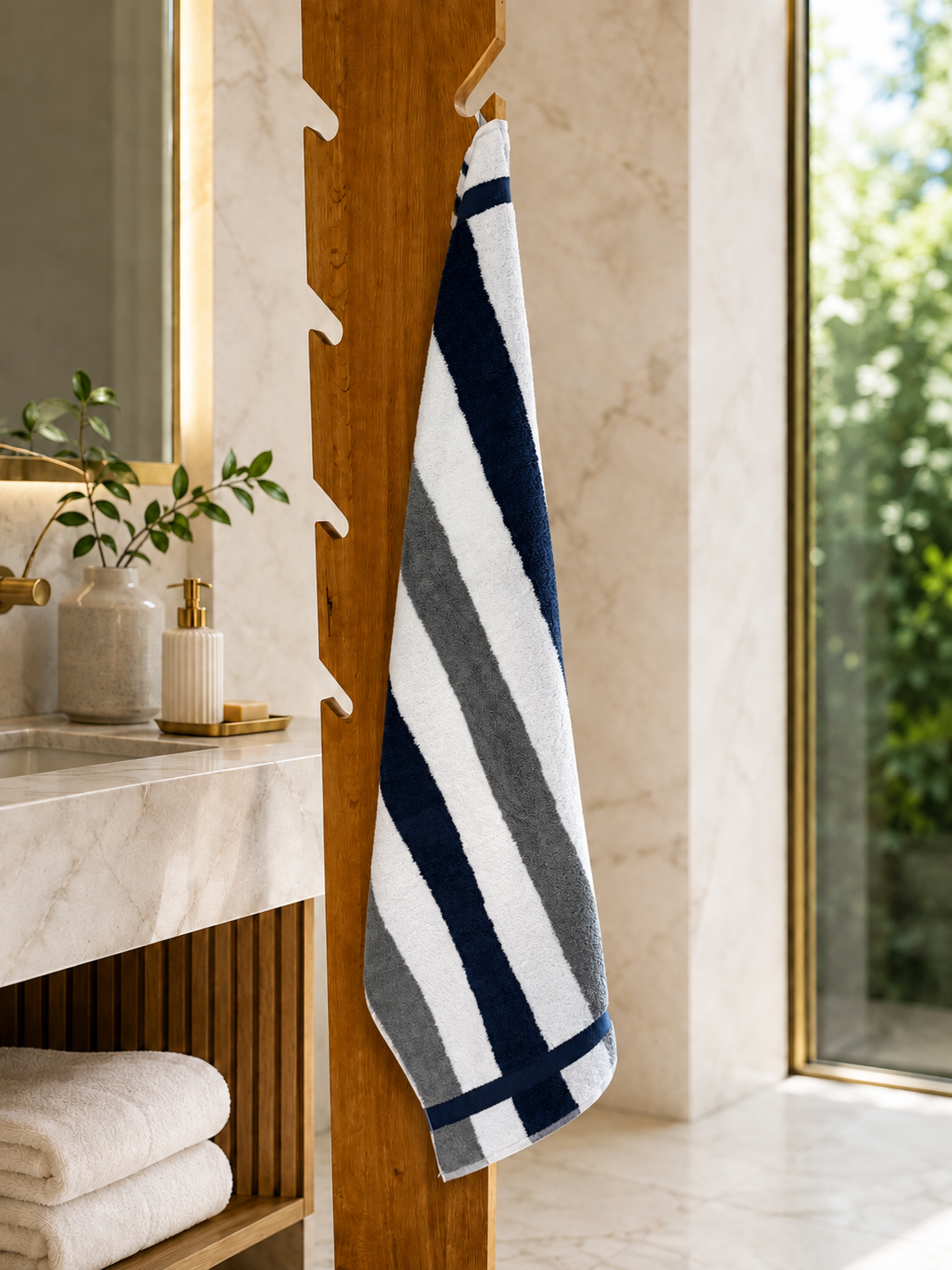 Asciugamano MAXI Cotone Americano Tinto Filo VANCOUVER Bagno Moreali Tessile Casa 68 x 127 Blu Jeans