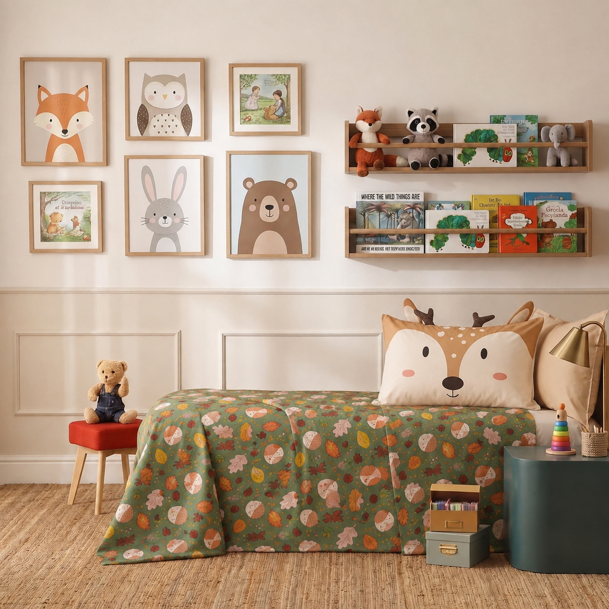 Completo Lenzuola KIDS Percalle Stampato Rudy Letto Riviera Piazza e Mezzo Bosco
