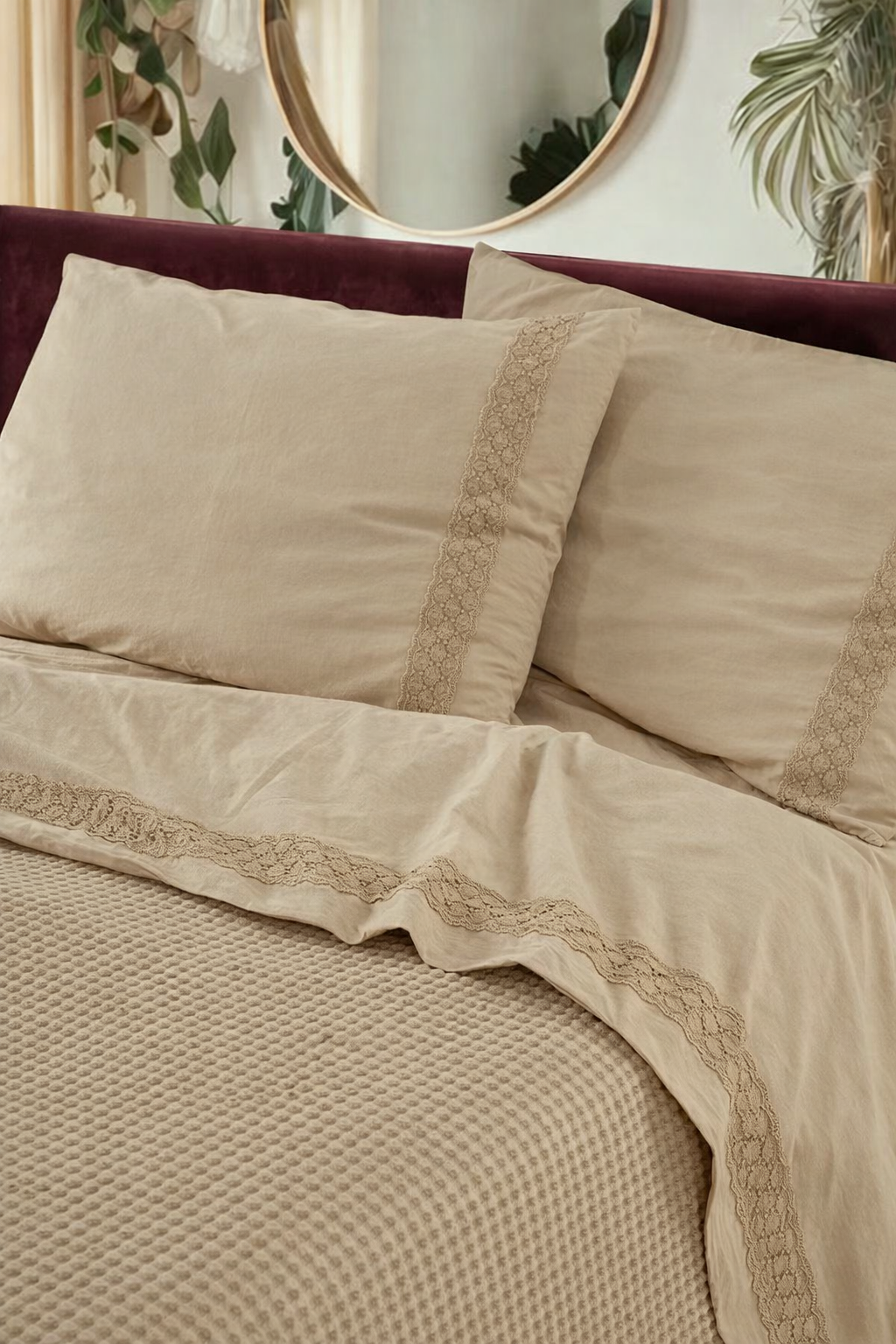 Parure Lenzuola Cotone No-Stiro PIZZO CROCHET Letto Moreali Tessile Casa Matrimoniale 250 x 295 Corda