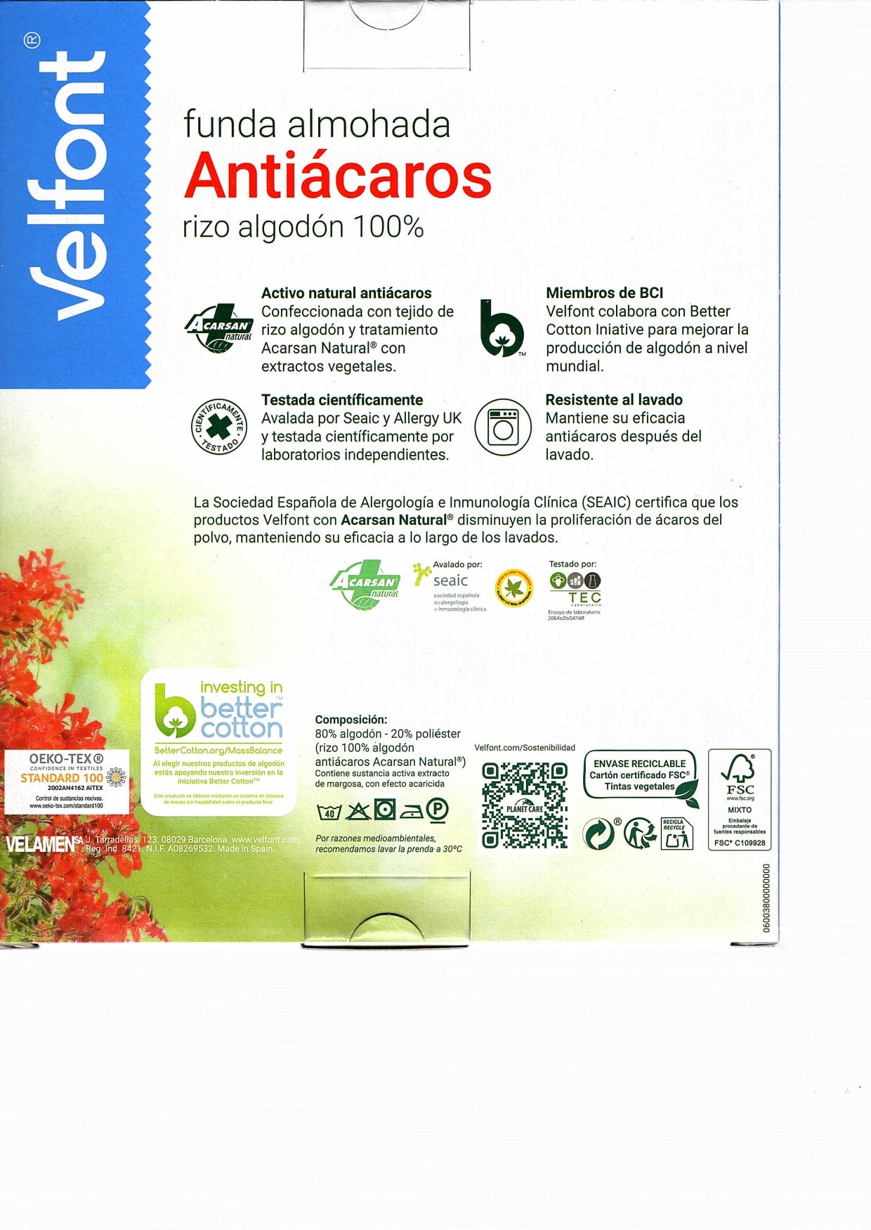 Copriguanciale in Spugna Antiacaro Acarsan® Materasso Velfont