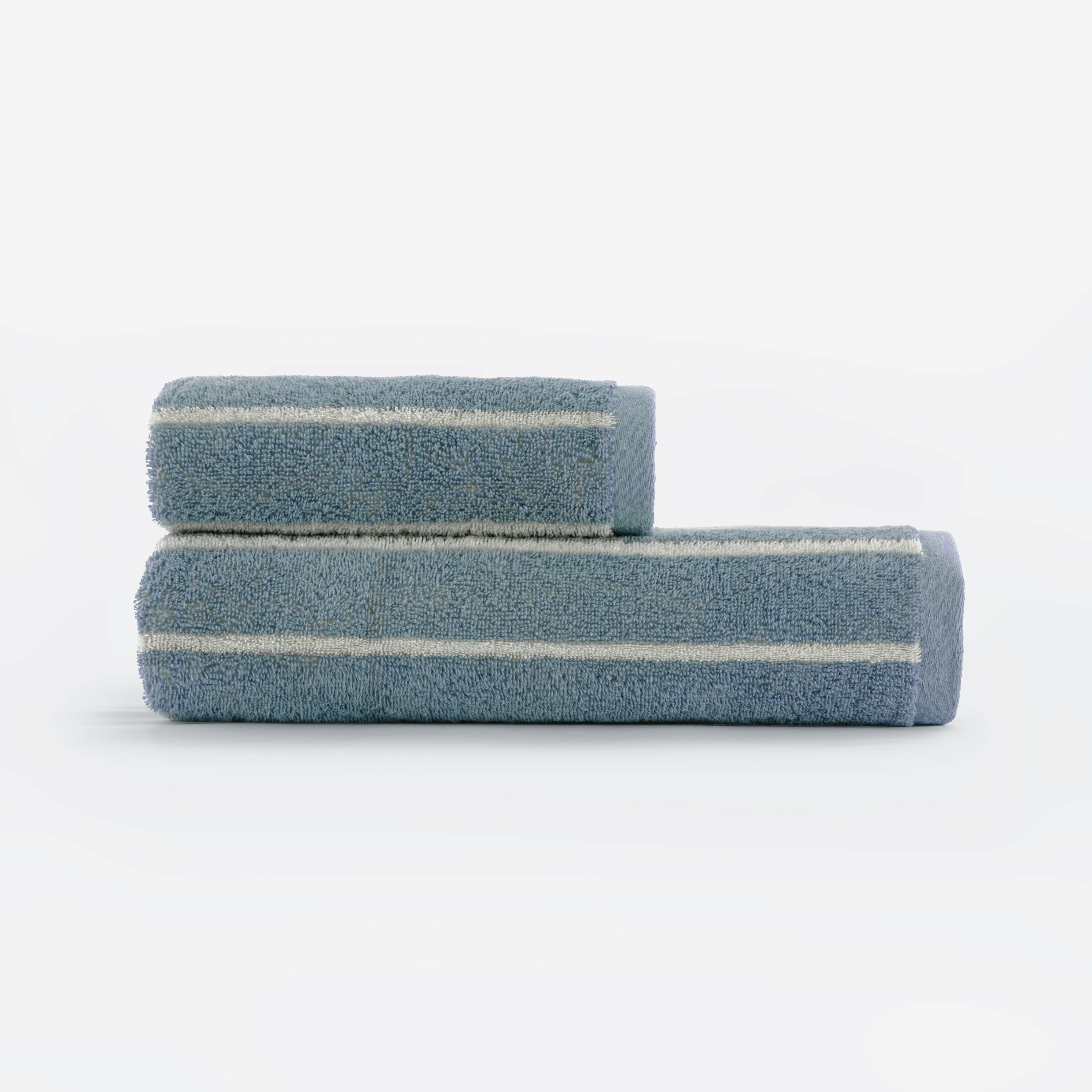 Set Asciugamani Righe Jacquard SAINT LOUIS Bagno Galizzi 60 x 100 / 40 x 60 Azzurro Polvere