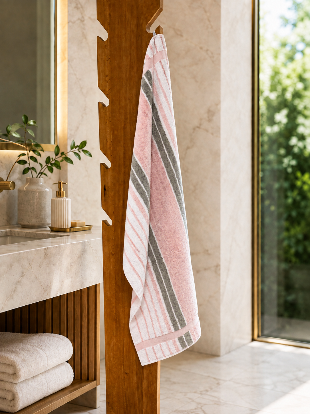 Asciugamano MAXI Cotone Americano Tinto Filo ONTARIO Bagno Moreali Tessile Casa 68 x 127 Rosa Chiaro