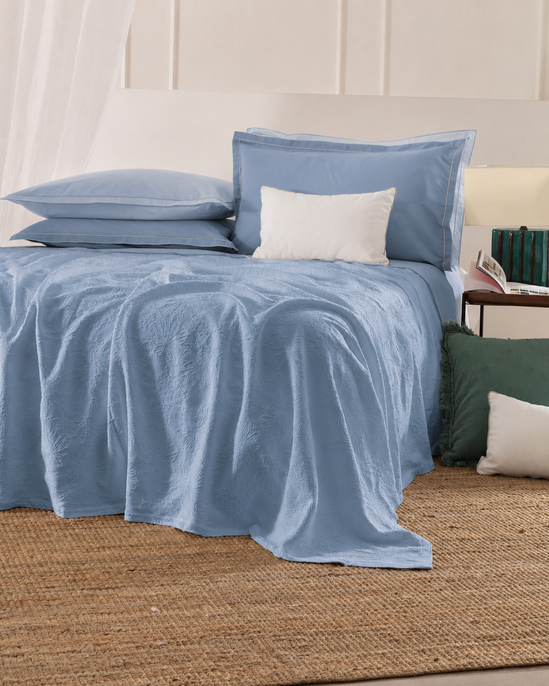Copriletto Cotone Jacquard AMAROSA Letto Riviera Matrimoniale 260 x 260 Avio
