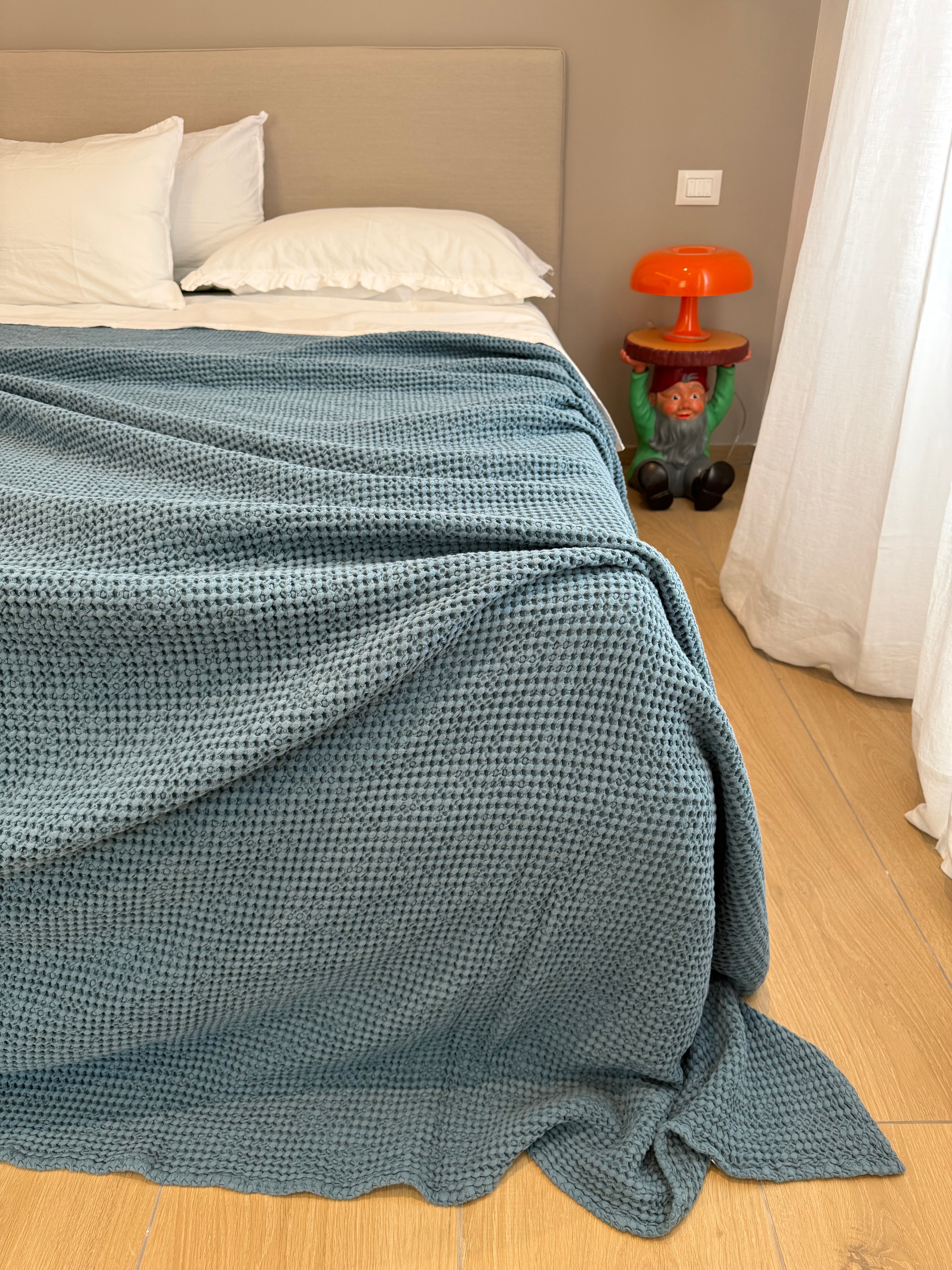 Copriletto Stone Washed Nido D'Ape Letto Moreali Tessile Casa Matrimoniale 260 x 260 Denim