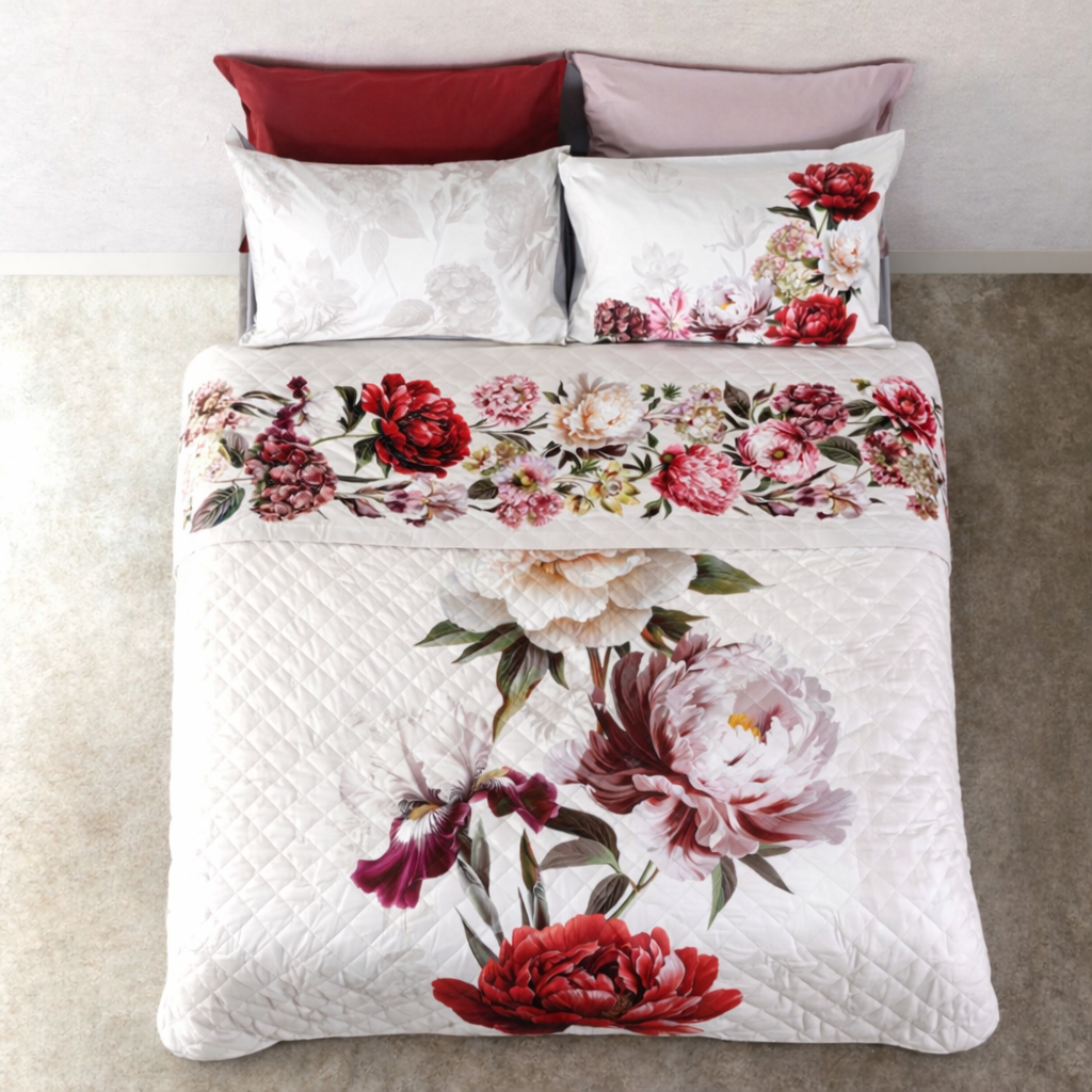 Trapuntino in Microfibra Stampato FLOWER POWER 2651 Letto Cogal Matrimoniale 260 x 270 Avorio