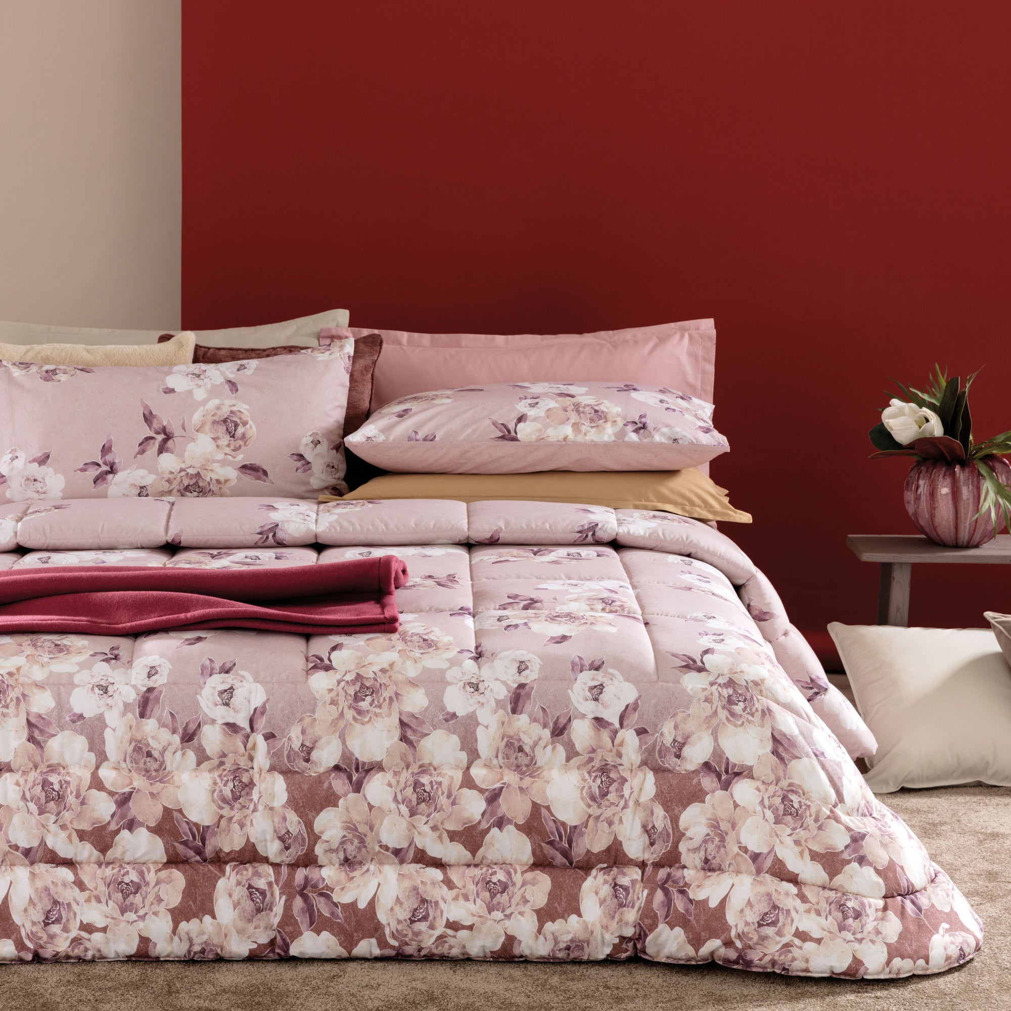 Trapunta Cotone Stampato Dania Letto Riviera 260 x 270 Rosa Cipria