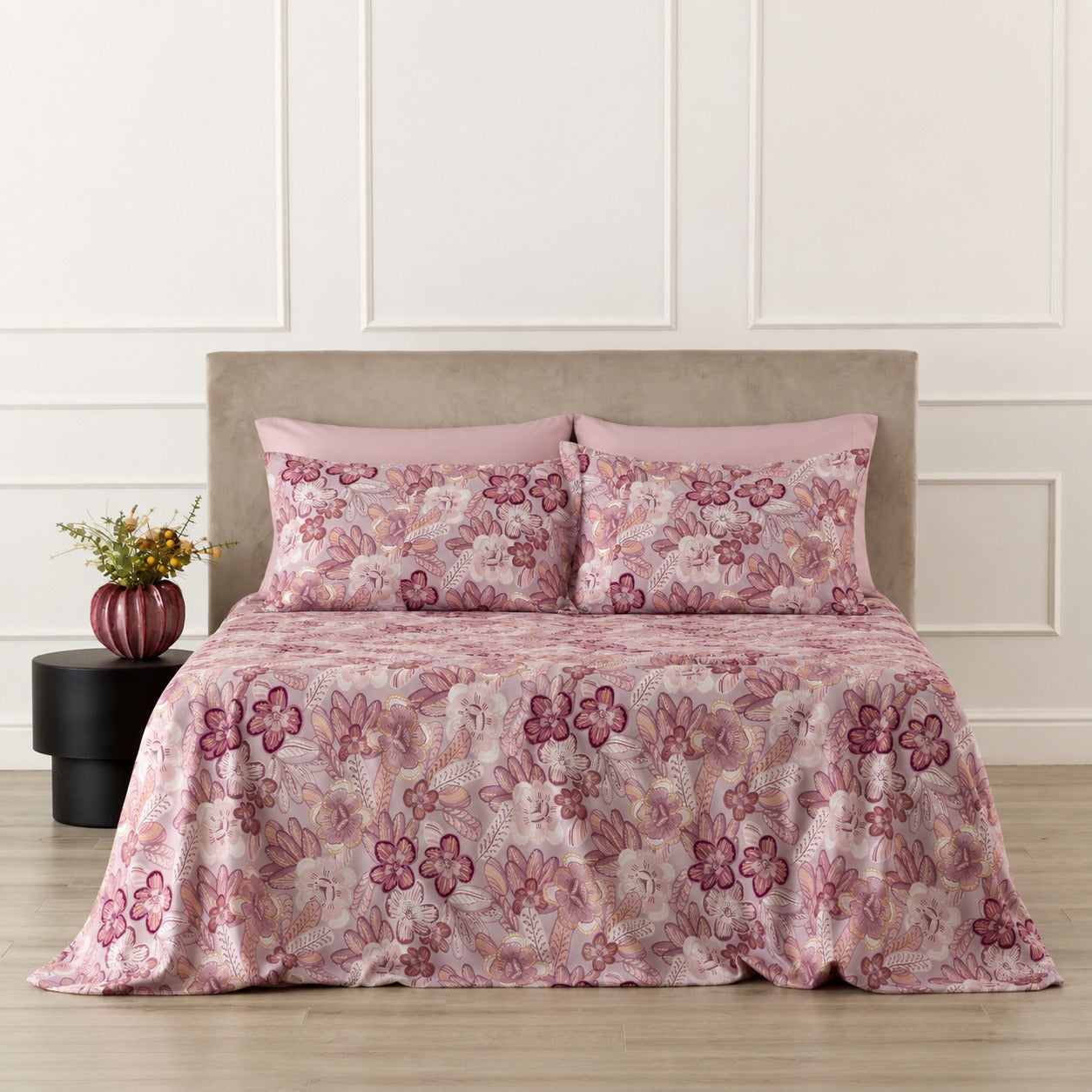 Completo Lenzuola Cotone Stampato GLEDIA Letto Riviera Matrimoniale Malva