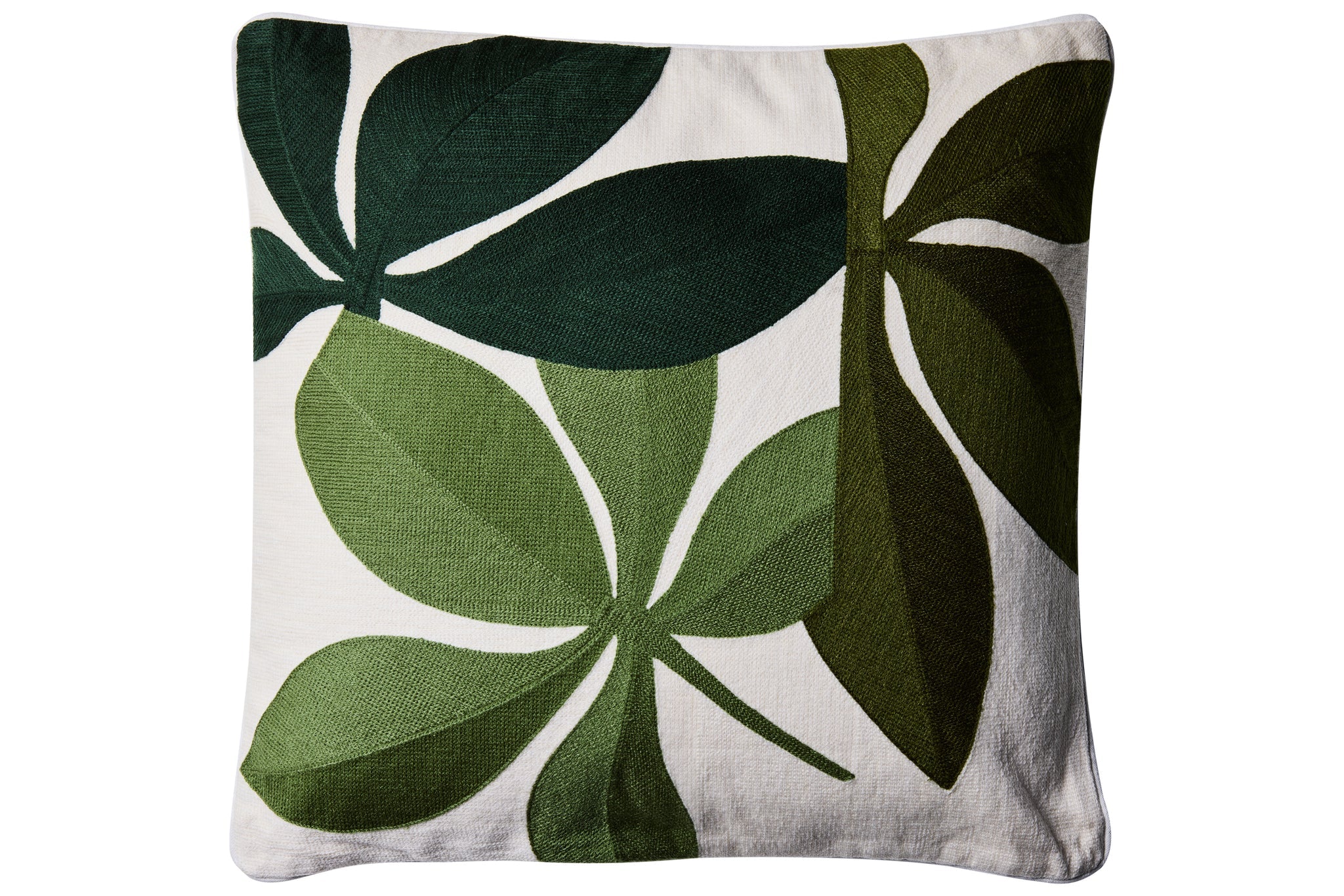 Cuscino Arredo 100% Cotone Ricamato FOGLIE VERDI Soggiorno Moreali Tessile Casa