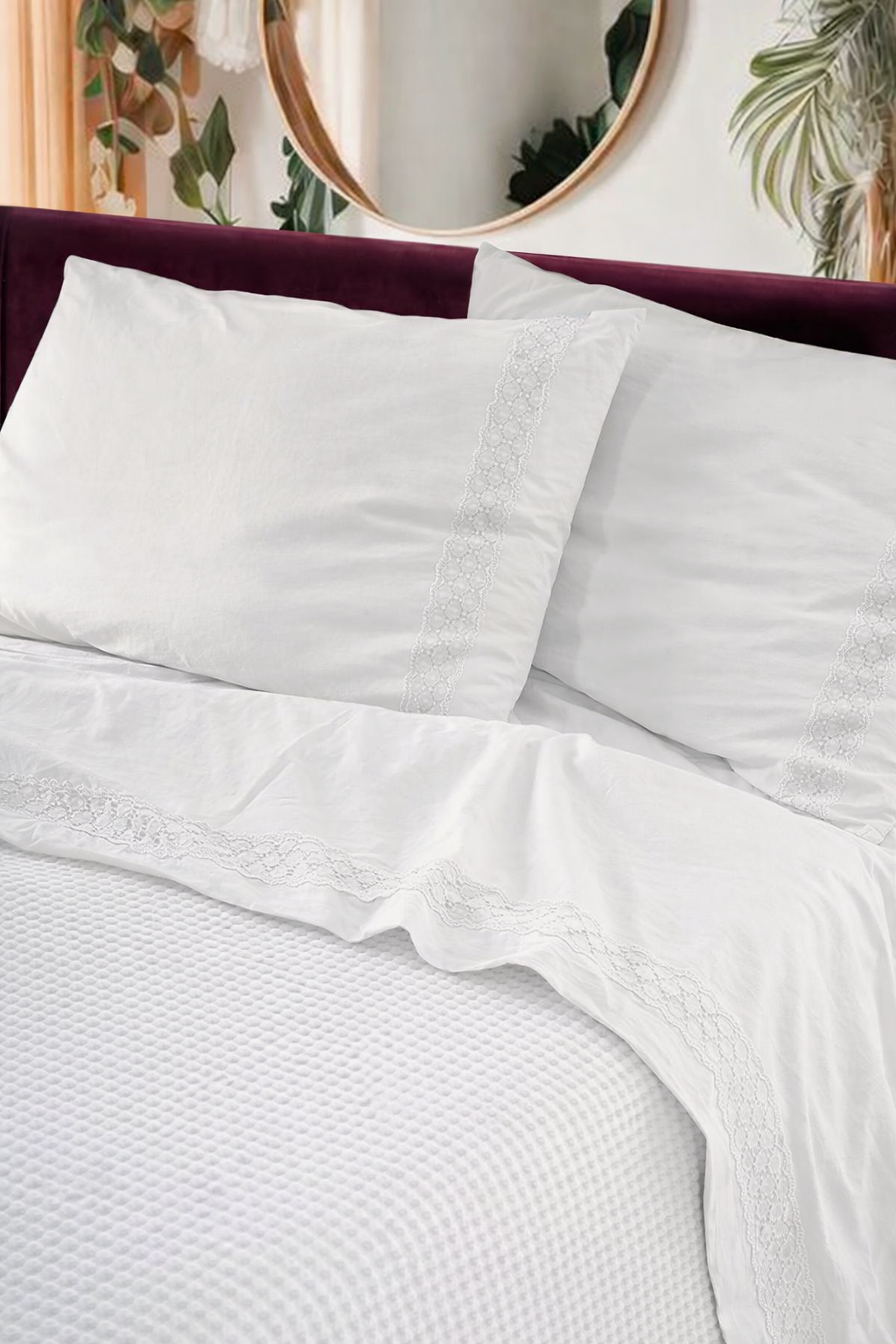 Parure Lenzuola Cotone No-Stiro PIZZO CROCHET Letto Moreali Tessile Casa Matrimoniale 250 x 295 Bianco