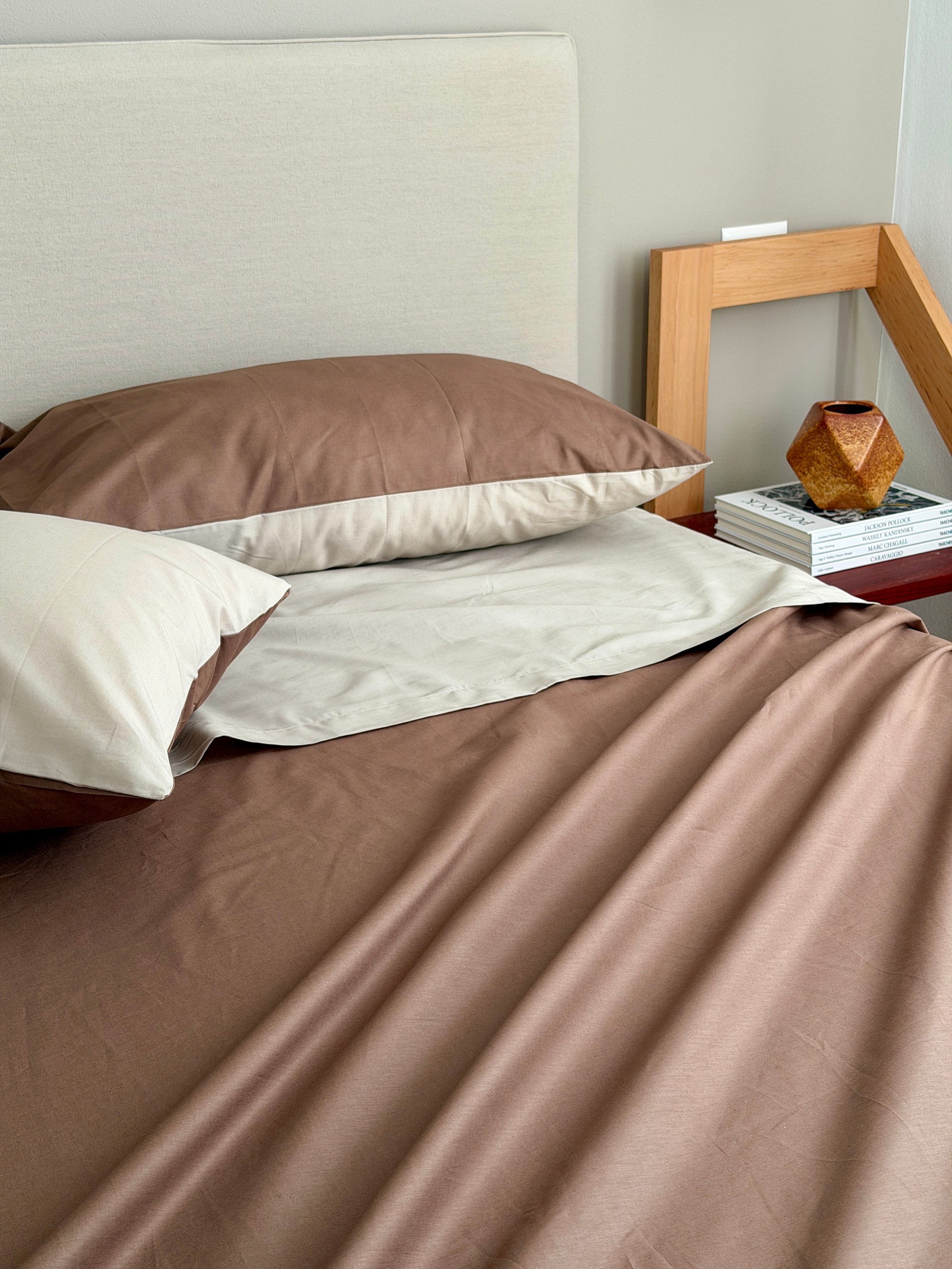 Parure Lenzuola Copriletto Double MINIMAL Letto Moreali Tessile Casa Matrimoniale Cioccolato/Lino