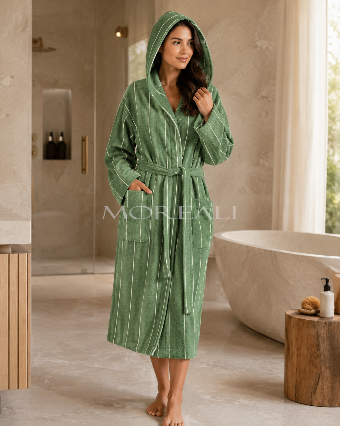 Accappatoio Unisex Tinto Filo SMART Bagno Fazzini S / M Verde/Off White