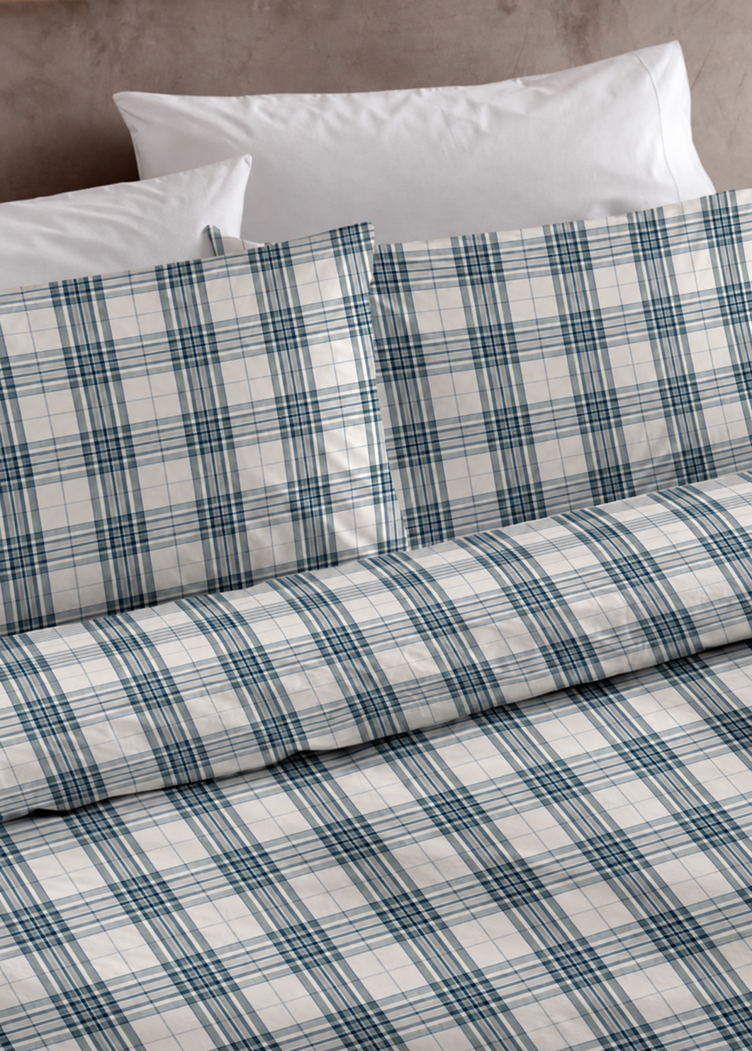 Completo Lenzuola Flanella Cotone Stampato GLEN Letto Riviera Matrimoniale Petrolio