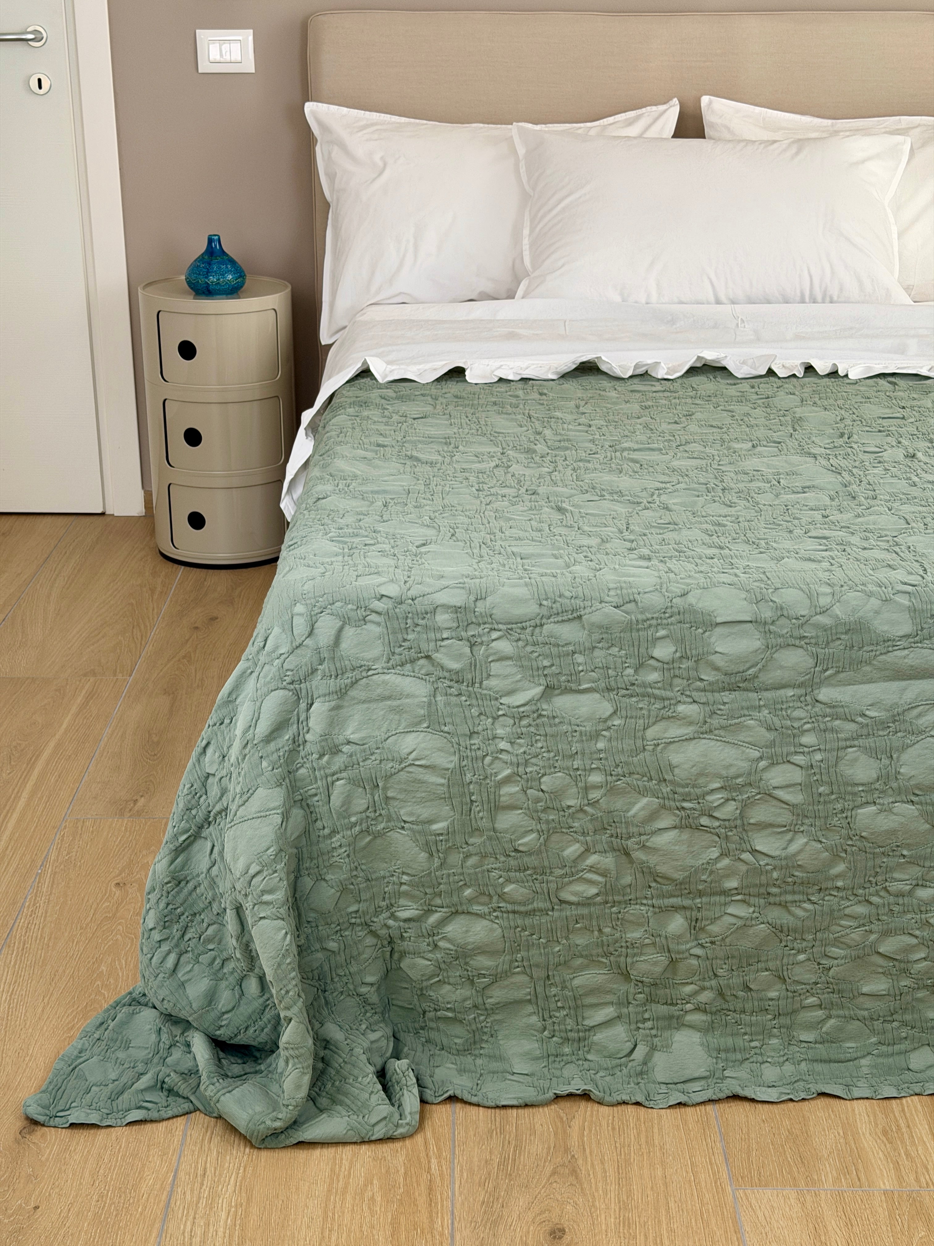 Copriletto Stone Washed Ricamato RAMAGE Letto Moreali Tessile Casa Matrimoniale 260 x 260 Green