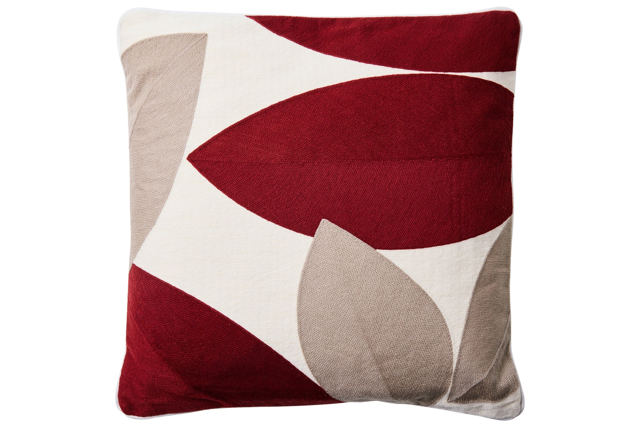 Cuscino Arredo 100% Cotone Ricamato FOGLIE BURGUNDY Soggiorno Moreali Tessile Casa