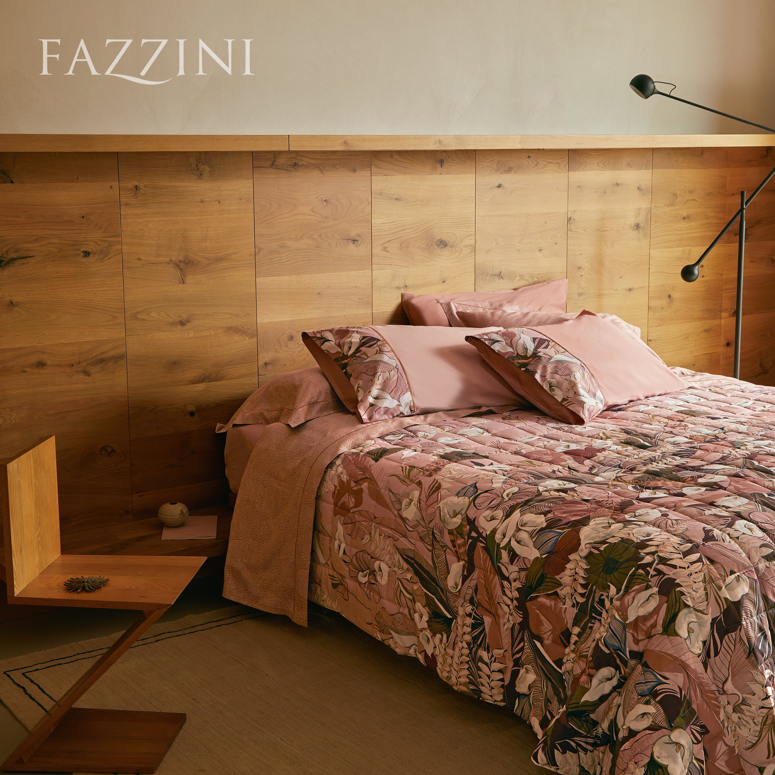 Completo Lenzuola Copriletto Percalle CALLE Letto Fazzini Matrimoniale Dusty Pink - Sandalo