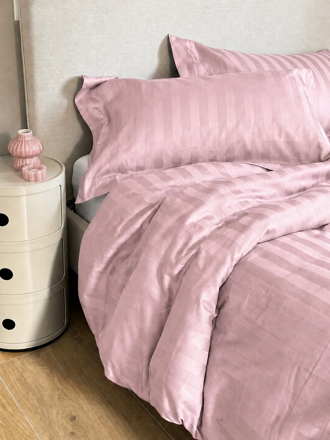 Parure Copripiumino Raso Cotone Riga HOTELLERIE Letto Moreali Tessile Casa Matrimoniale Rosa