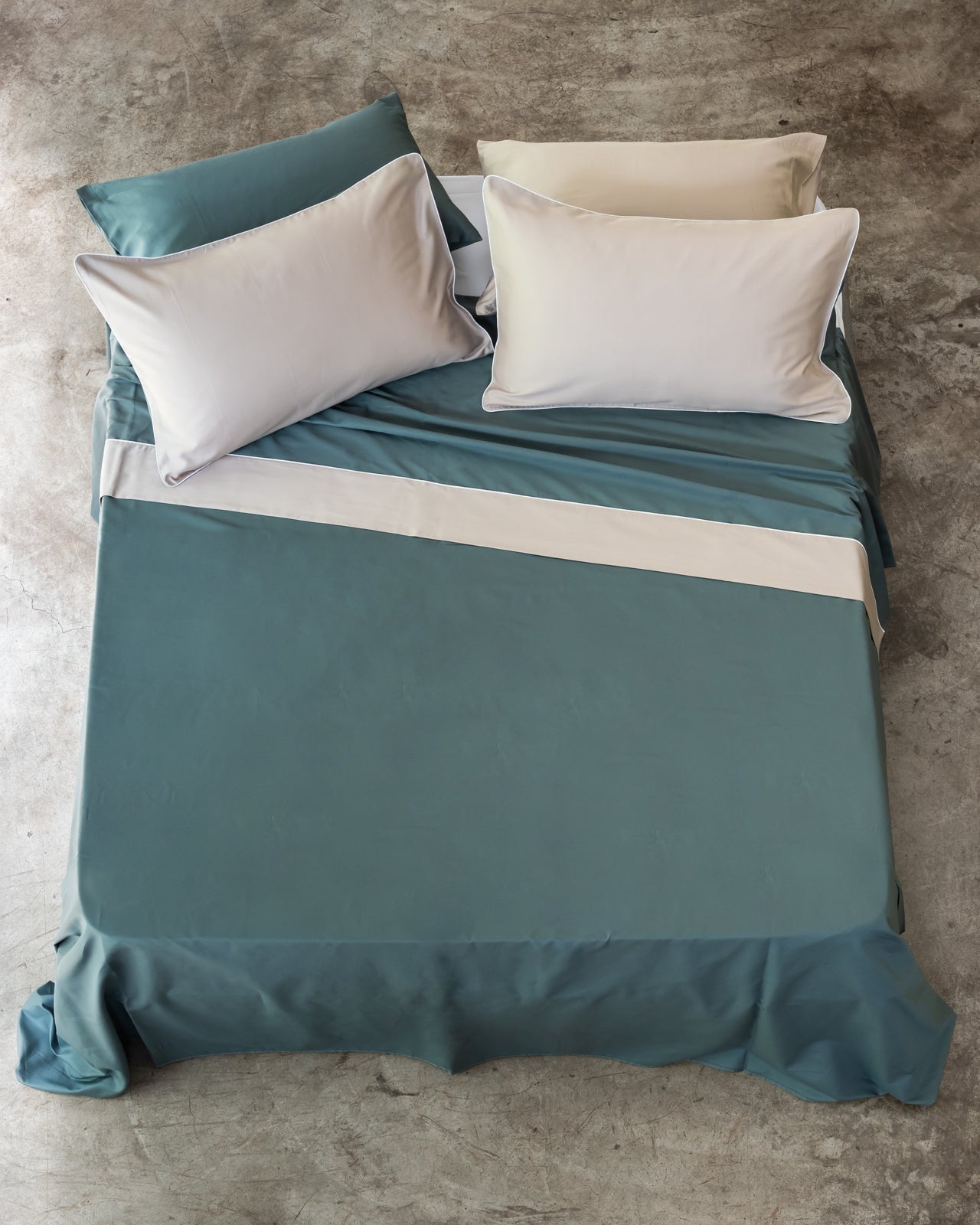 Parure Lenzuola RASO DOUBLE Letto Moreali Tessile Casa Matrimoniale Verde/Lino