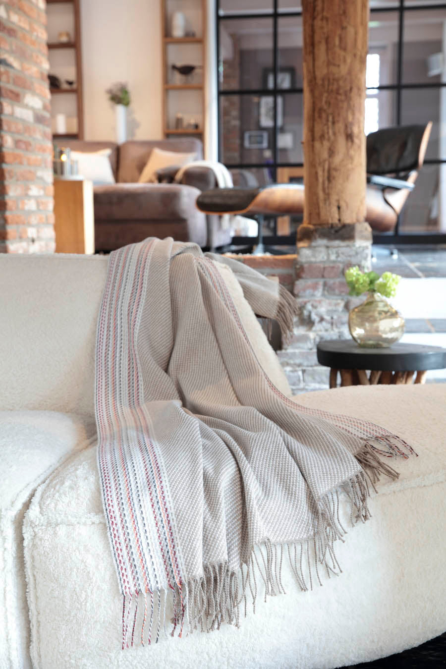 Plaid Sfrangiato Essence Natural Made in Italy Soggiorno Borbo 140 x 190 Corda