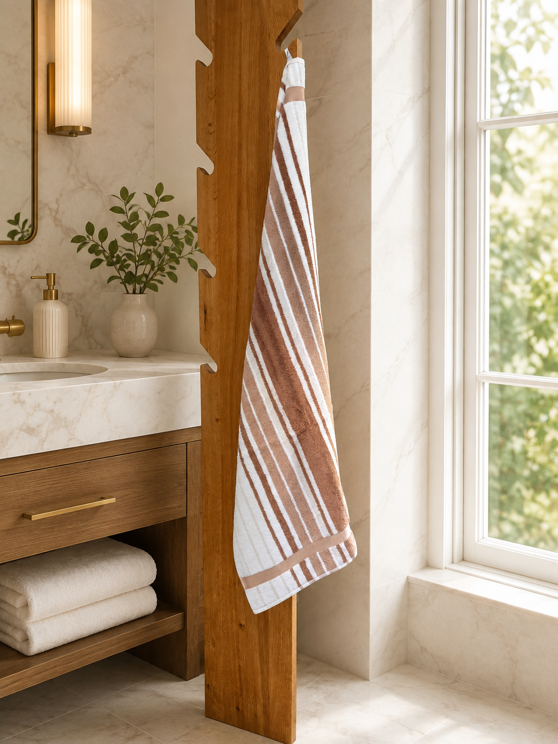 Asciugamano MAXI Cotone Americano Tinto Filo ONTARIO Bagno Moreali Tessile Casa 68 x 127 Praline