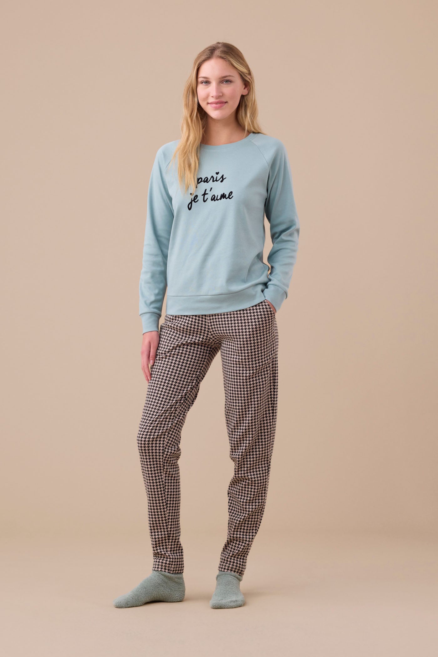 Pigiama Donna Caldo Cotone Paris Abbigliamento noidinotte S Azzurro