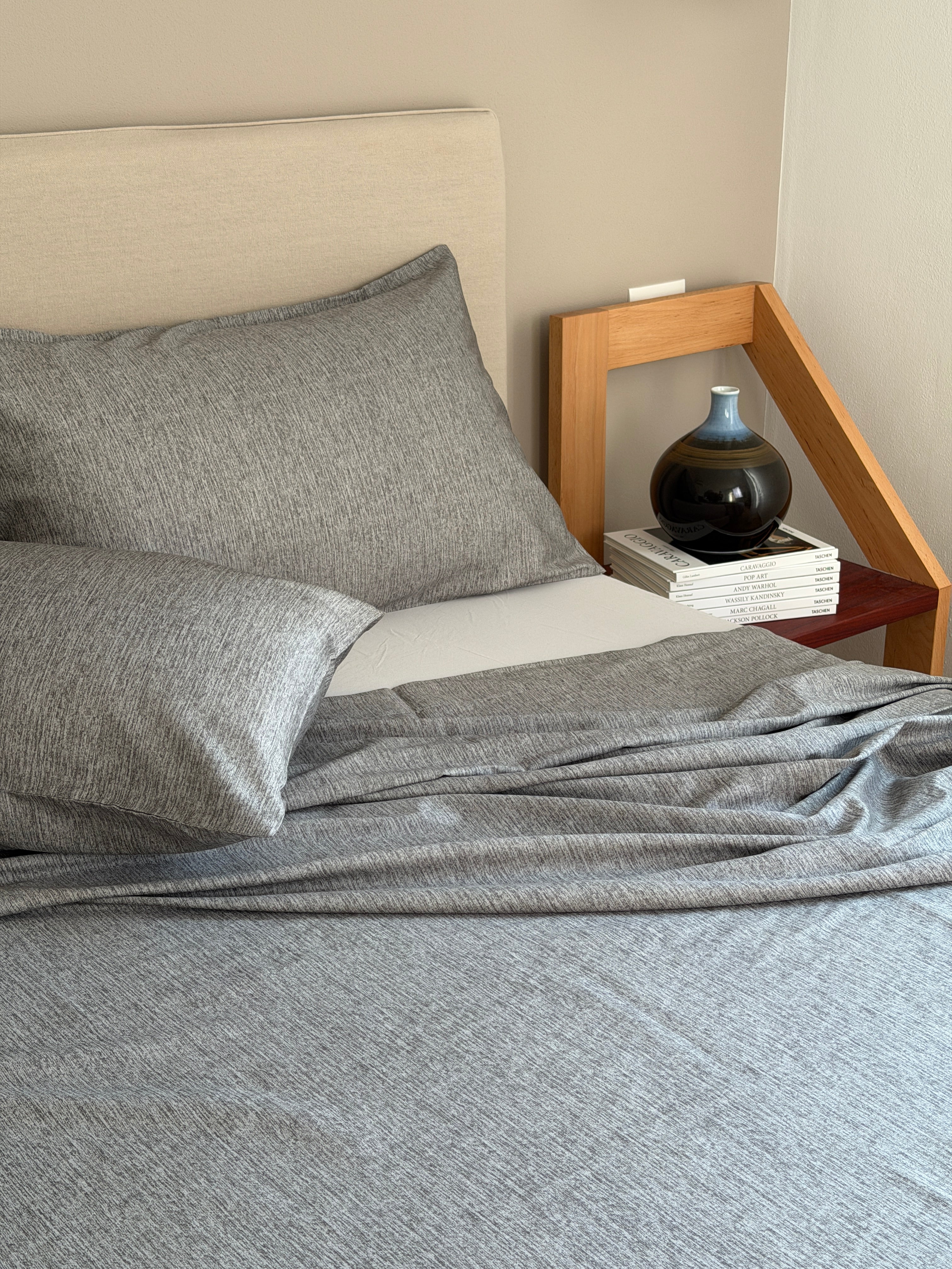 Completo Lenzuola Raso 300 Fili EVA Letto Ferrari Matrimoniale Grigio