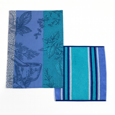 Set Canovacci Tela+Spugna AROMA Cucina Moreali Tessile Casa 70x50 + 50x50 Blu