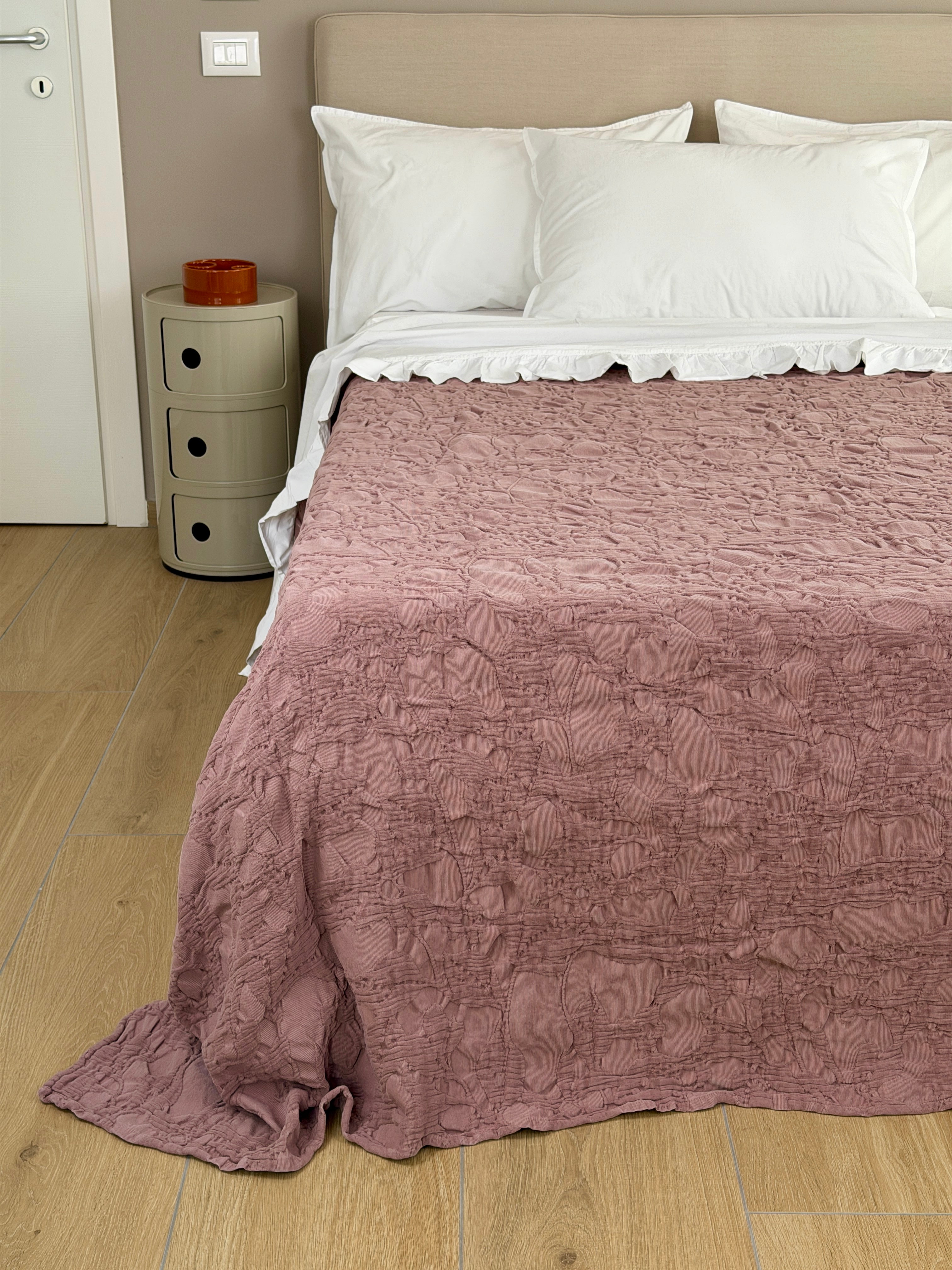 Copriletto Stone Washed Ricamato RAMAGE Letto Moreali Tessile Casa Matrimoniale 260 x 260 Mauve