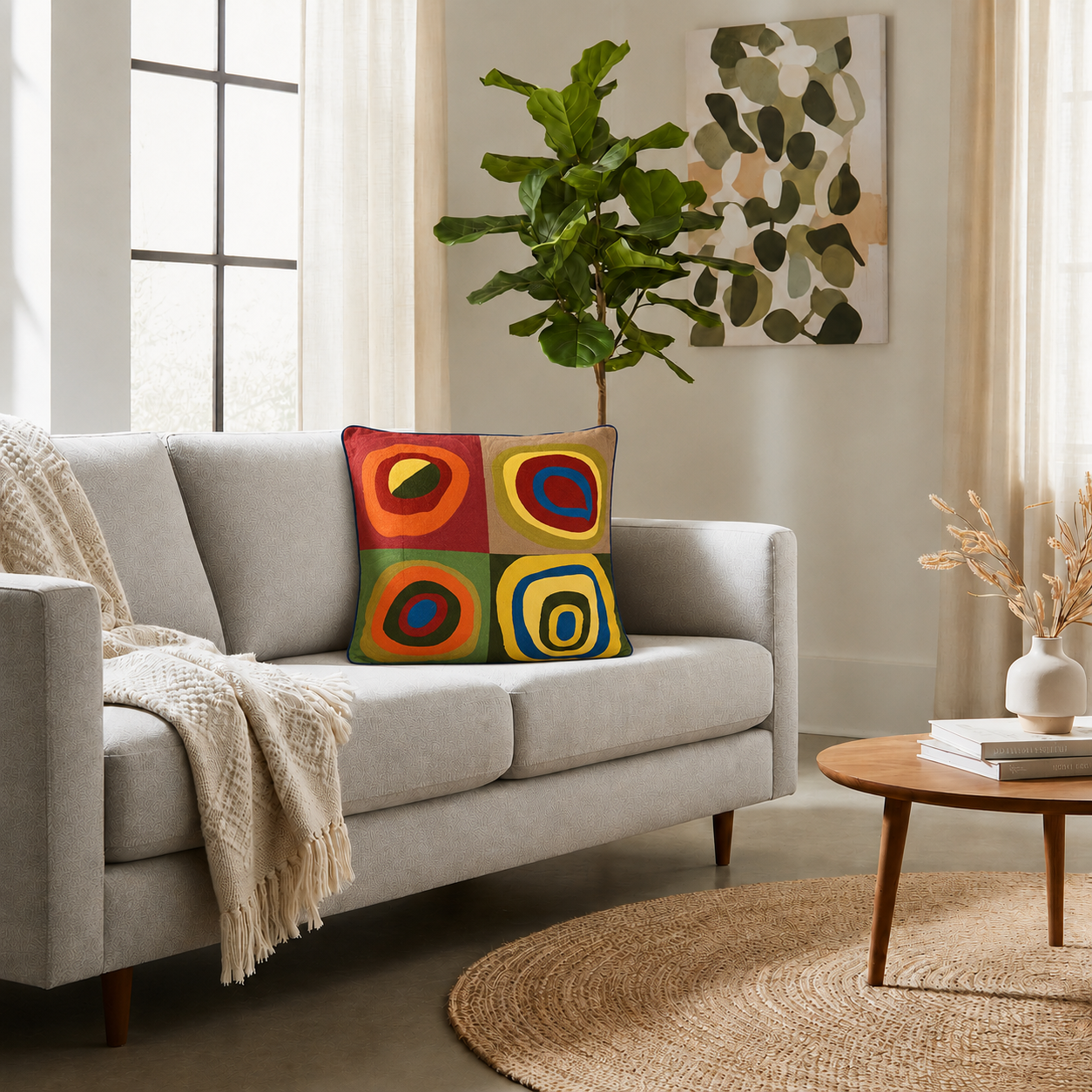 Cuscino Arredo 100% Cotone Ricamato KANDINSKY Soggiorno Moreali Tessile Casa