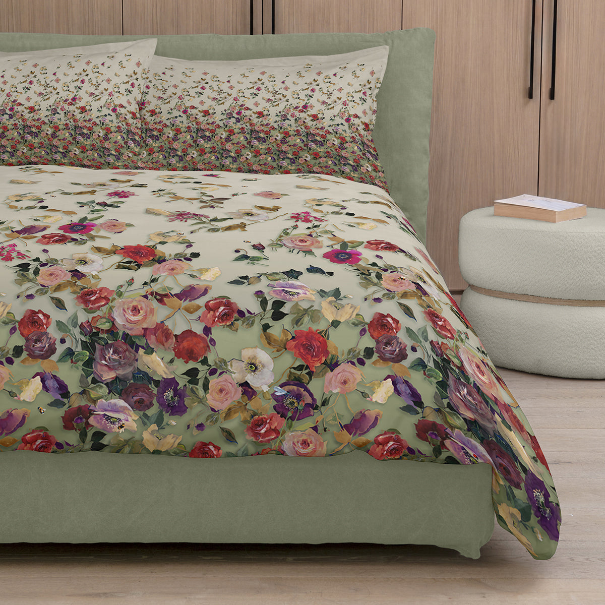Parure Copripiumino Raso 300 Fili NETTARE Letto Fazzini Matrimoniale Verde