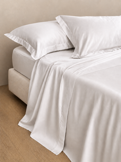 Completo Lenzuola Raso Cotone 300TC SATIN ELITE Letto Moreali Tessile Casa Matrimoniale Bianco 090