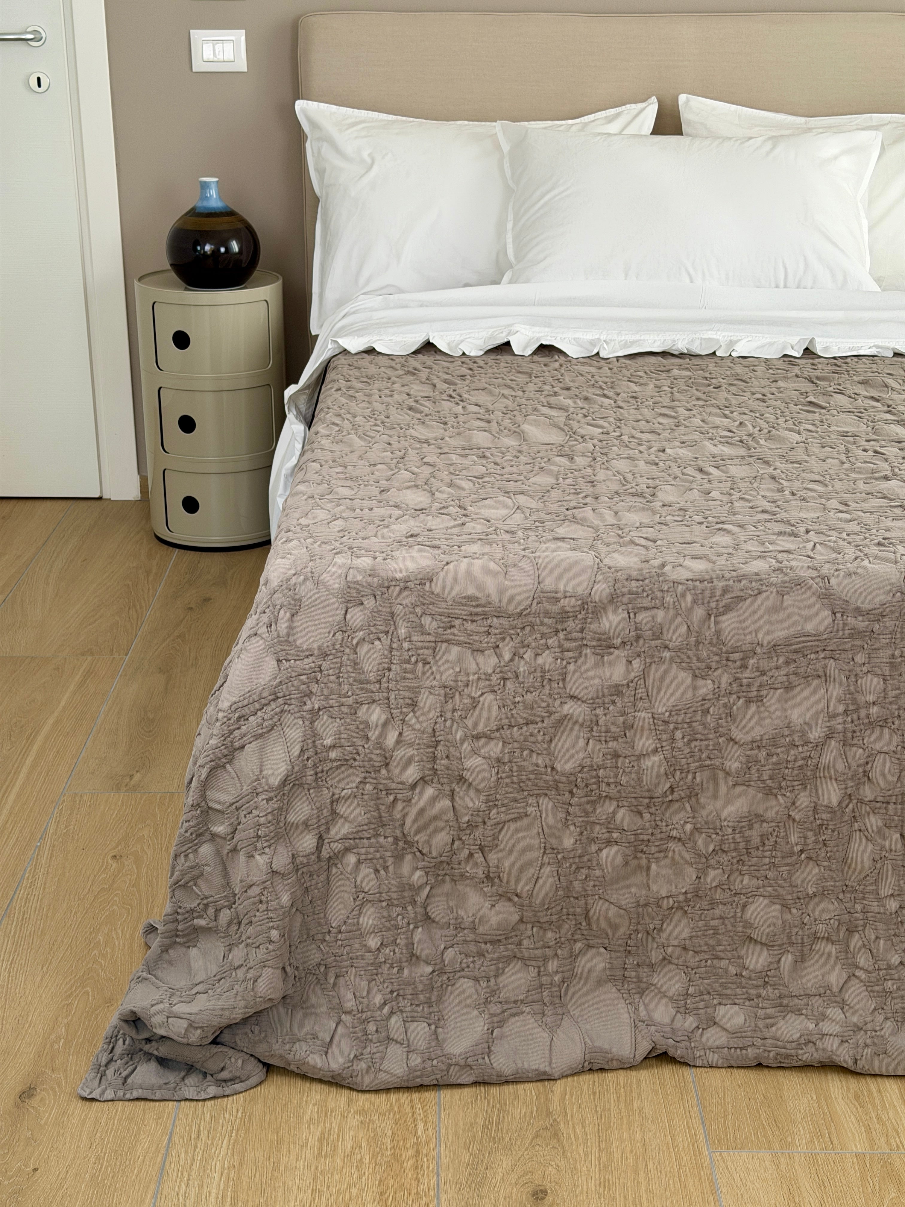 Copriletto Stone Washed Ricamato RAMAGE Letto Moreali Tessile Casa Matrimoniale 260 x 260 Desert Taupe