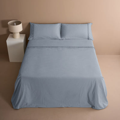 Parure Lenzuola No-Stiro Pizzo DUCALE Letto Moreali Tessile Casa Matrimoniale Azzurro Polvere