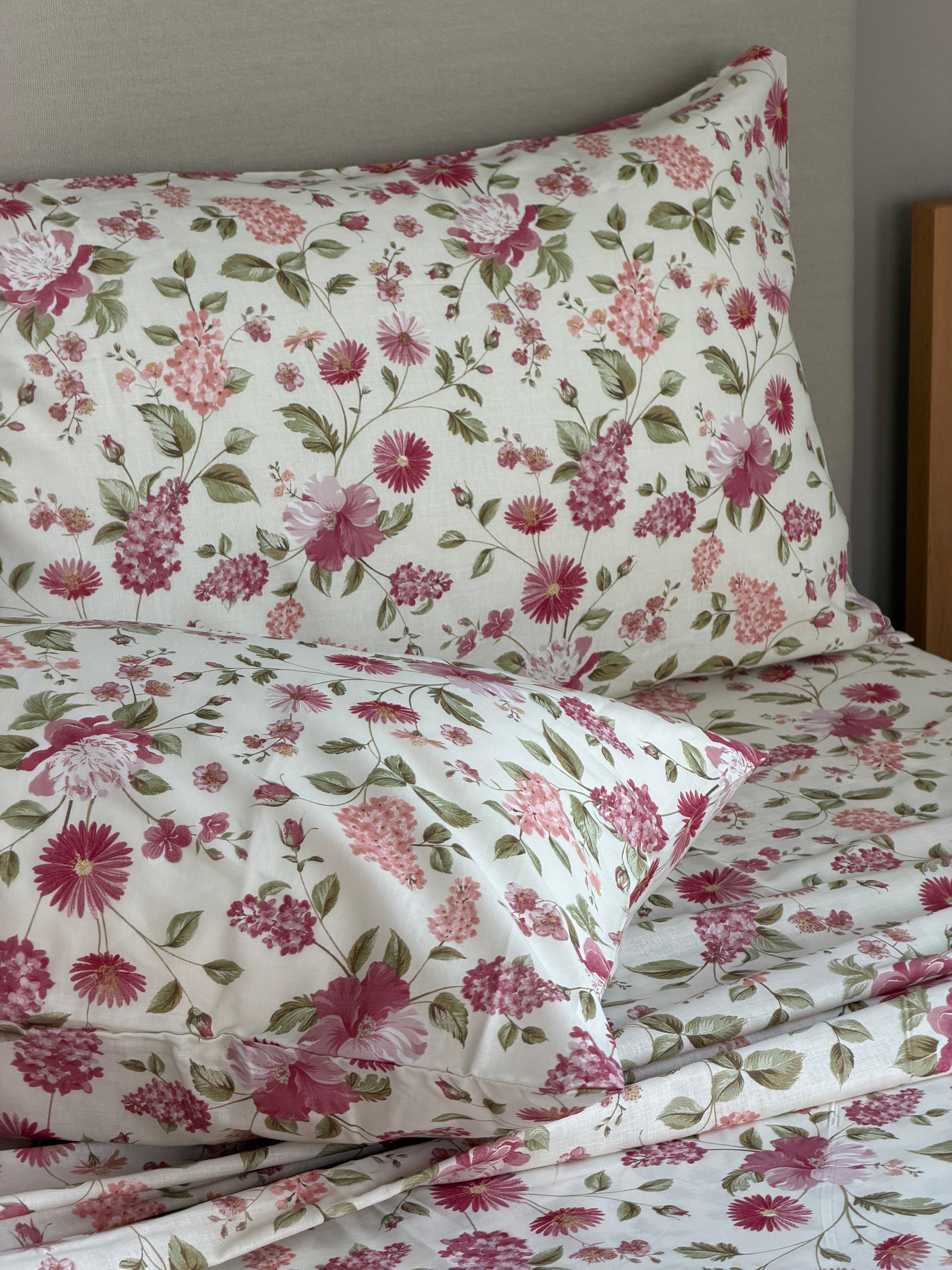 Completo Lenzuola Cotone Stampato CHARM Letto Cotonissimo Matrimoniale Rosa