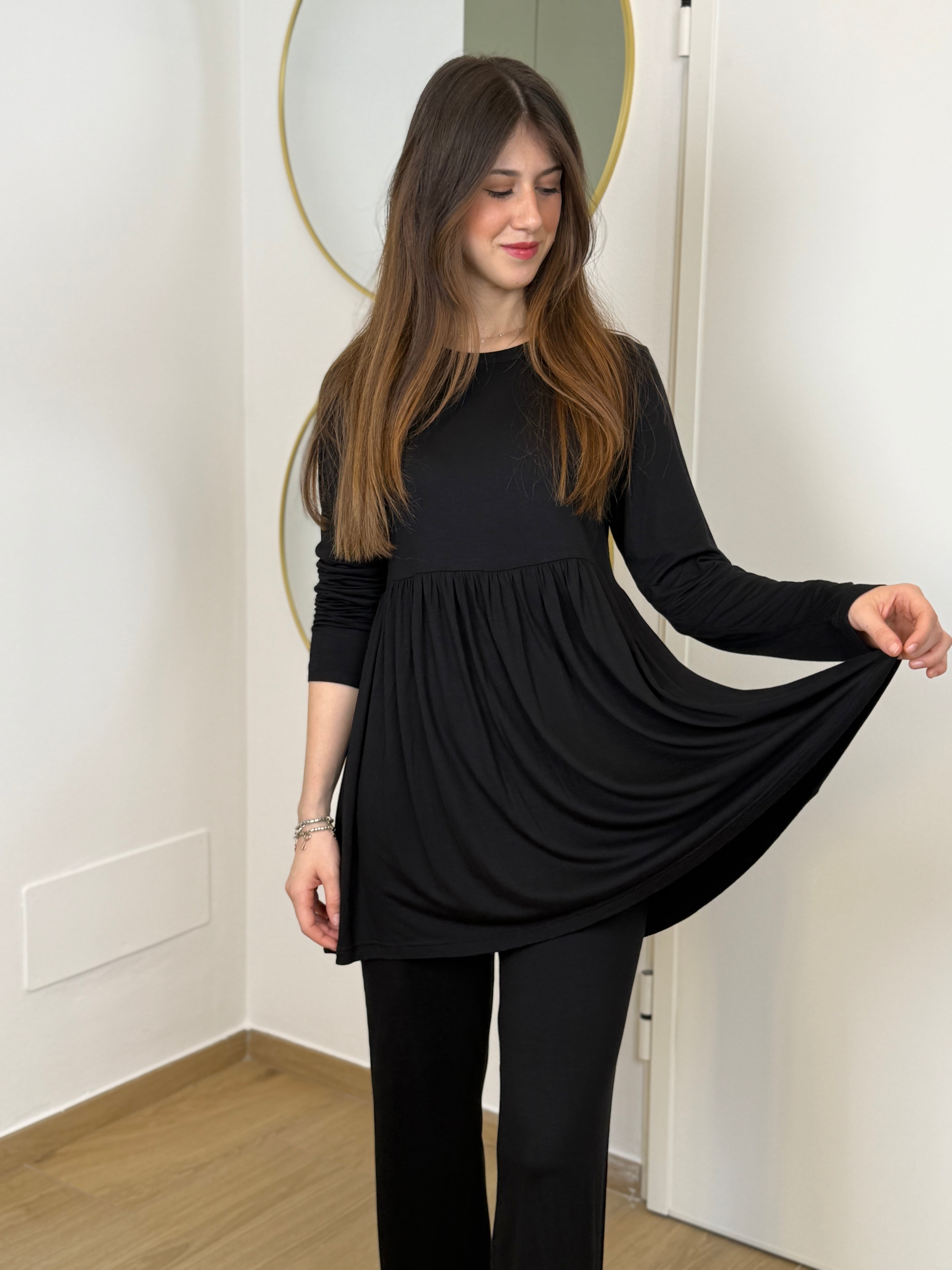 Pigiama Donna Taglio Sartoriale Abbigliamento Moreali Tessile Casa S Nero