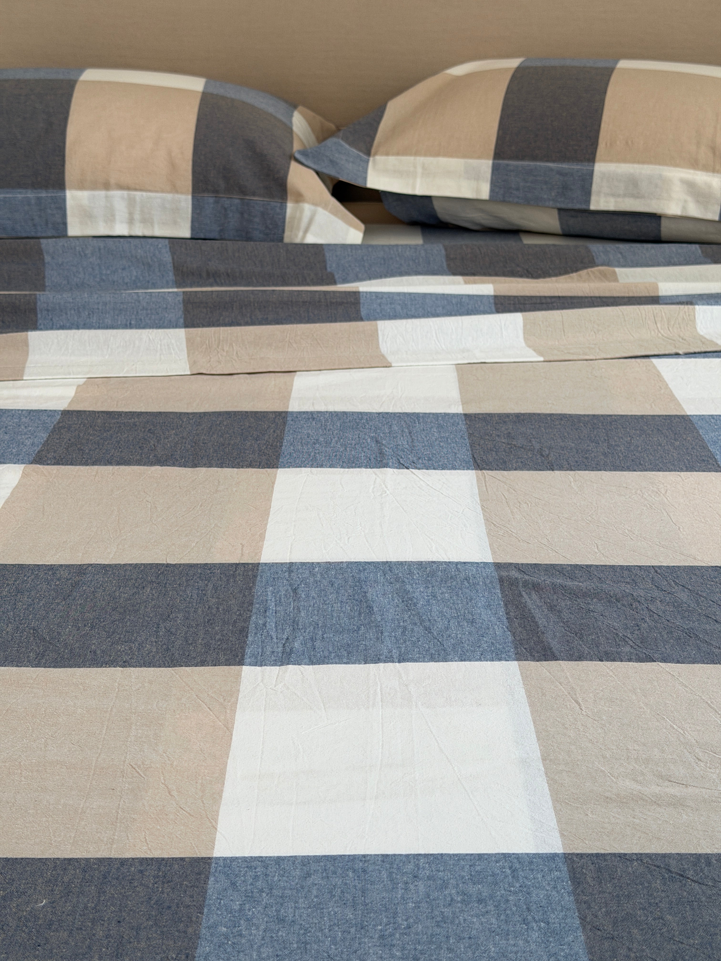 Completo Lenzuola Tinto Filo BLUE SQUARES Letto Ferrari